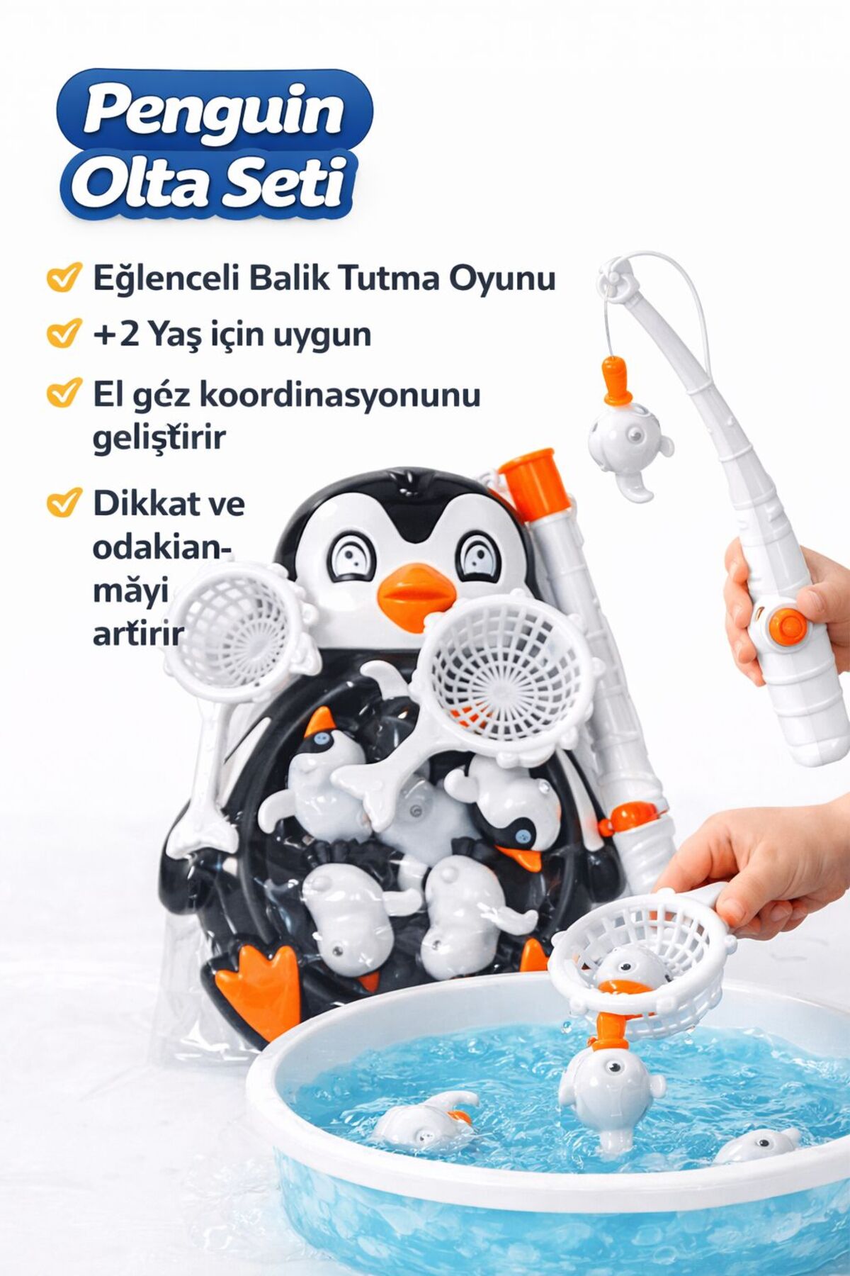 ydn Penguen Mıknatıslı Balık Tutma Yakalama Oyunu 10 Parça Oltalı Deniz Canlıları Eğitici Oyuncak Siyah fotoğrafı 2 (önizleme)