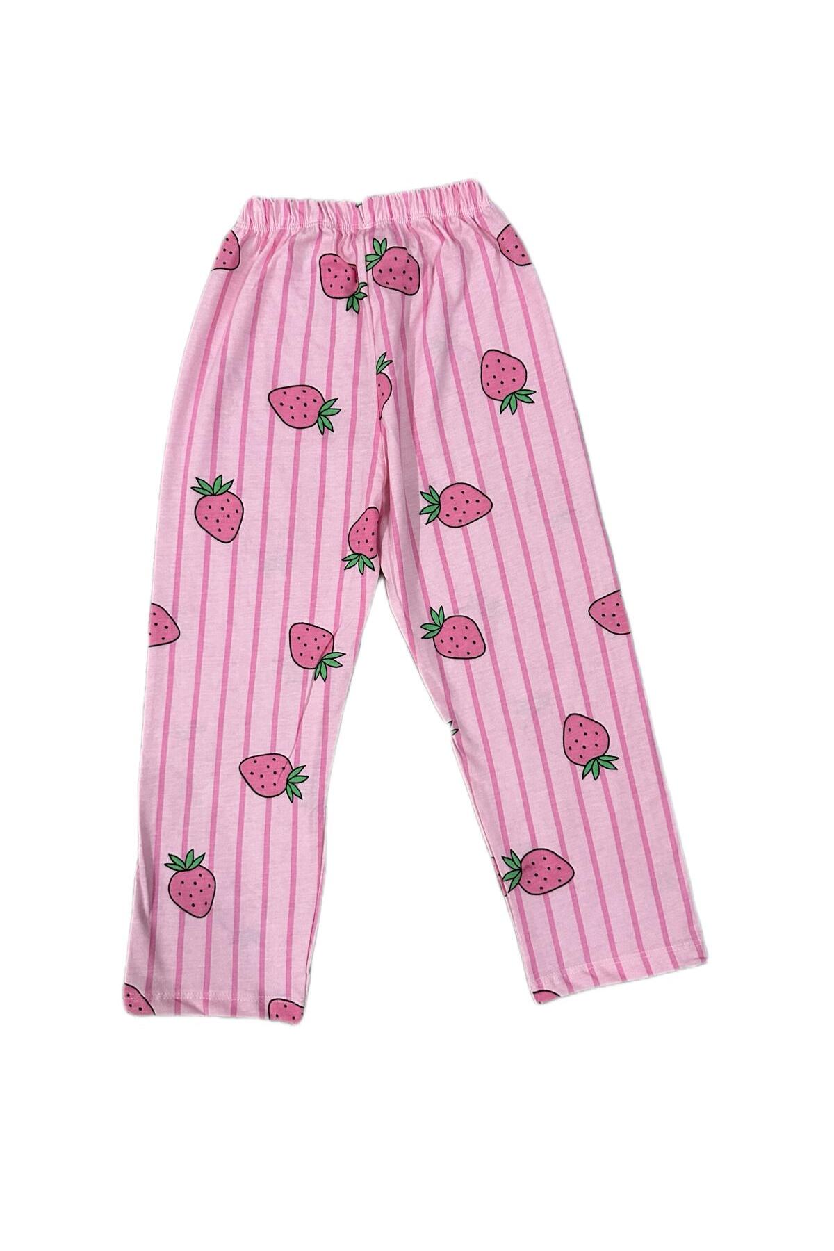 byalisdmr KIZ ÇOCUK PİJAMA TAKIMI PEMBE ÇİLEK DESEN %100 PAMUK SÜPREM KUMAŞ UZUN KOL GÖMLEK YAKA fotoğrafı 7 (önizleme)