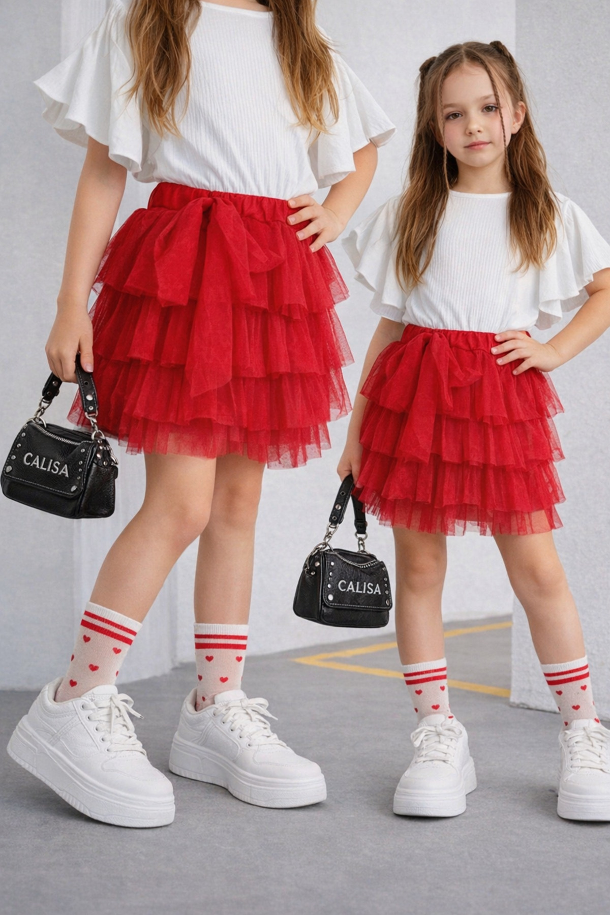Calisa  Kız Çocuk Kırmızı Kat Kat Tütü Etek – 23 Nisan Gösteri Eteği, Özel Gün & Bayram Kombini, 2-7 Yaş