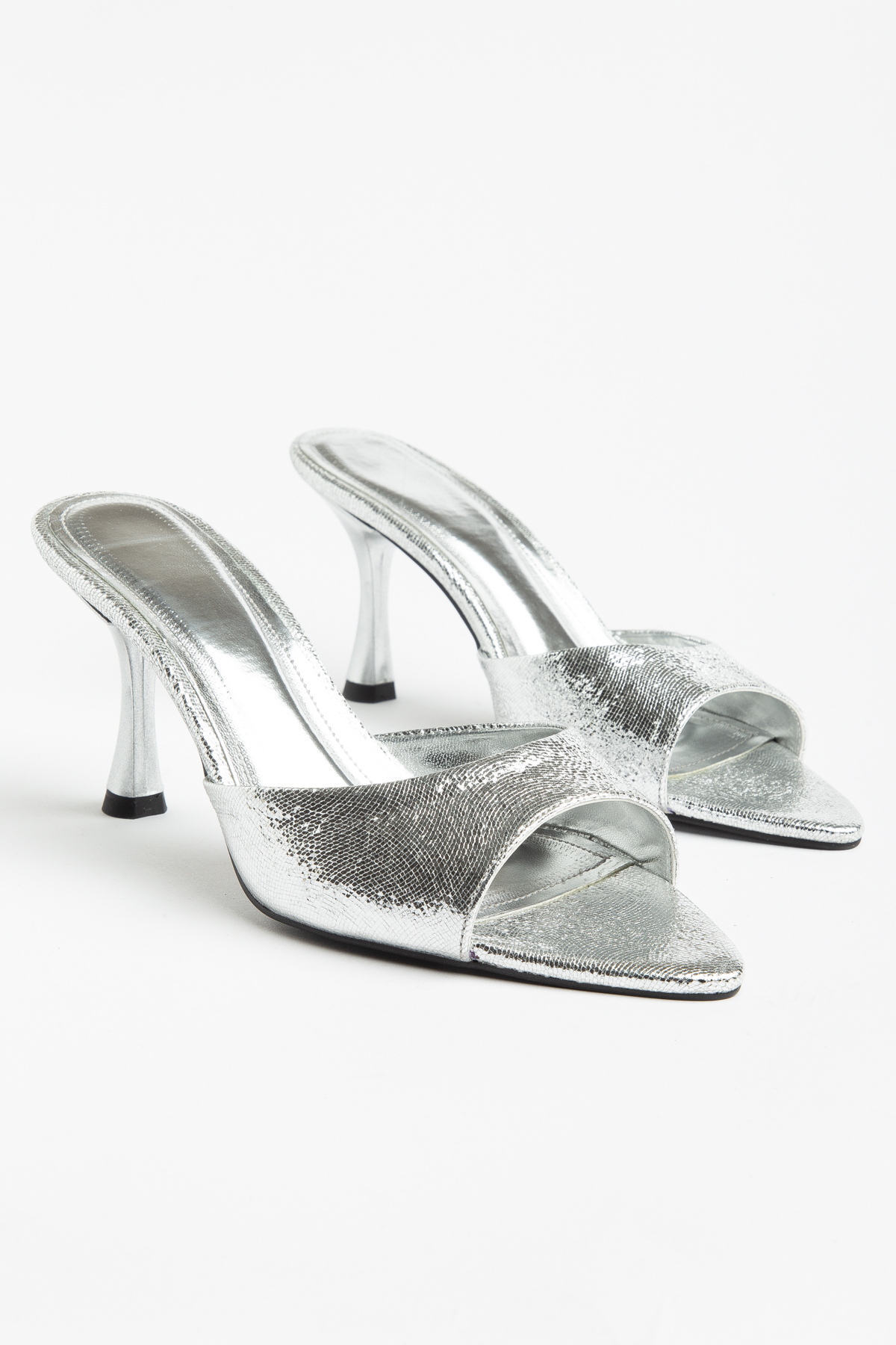 Women's Silver Stylish Pointed Toe Short Heel Sandals