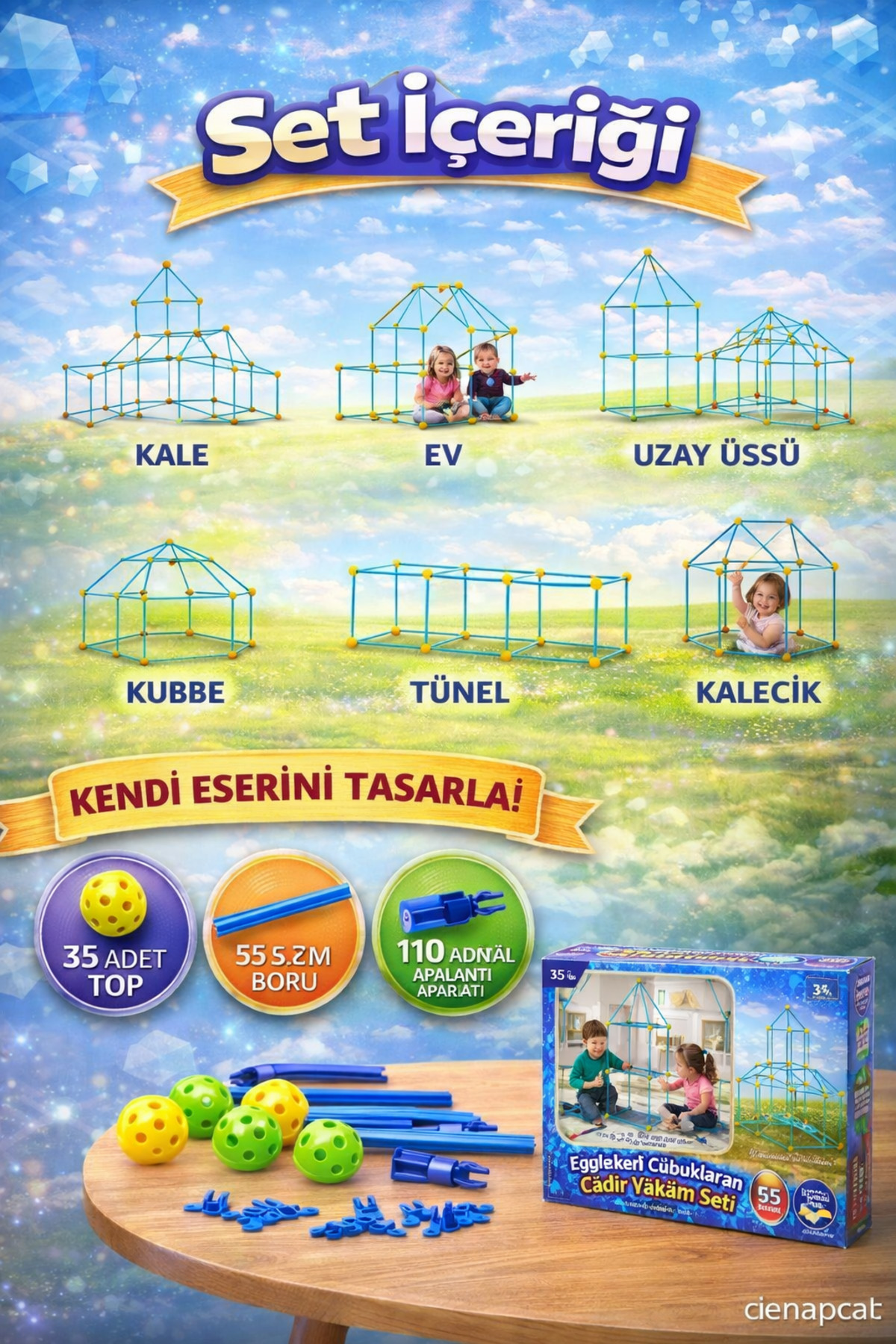 DENAPCAL Çocuk Oyun Evi Oyun Çadırı ve İnşa Seti 200 Parça Eğitici Kale Kurma STEM Yapı Oyuncağı fotoğrafı 6 (önizleme)