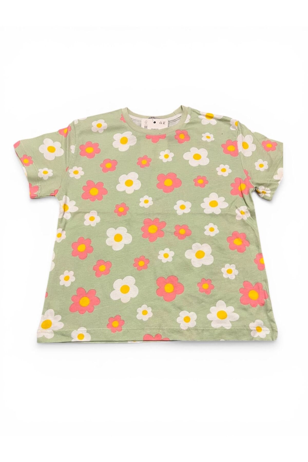 SERRASTIL Kız Çocuk Papatya Desenli %100 Pamuk Süprem Kumaş Kısa Kollu Pijama Takımı fotoğrafı 7 (önizleme)