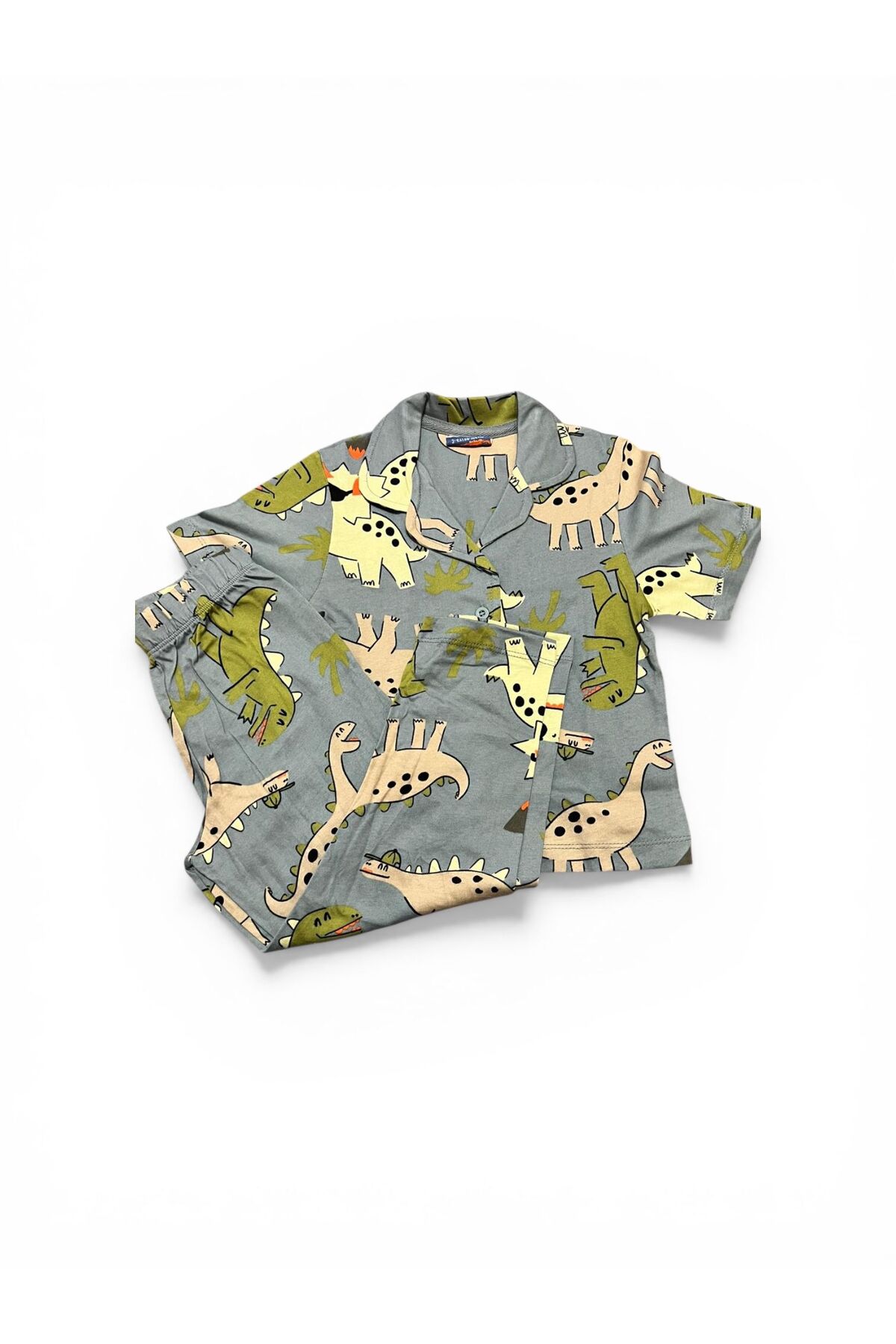 SERRASTIL Erkek Çocuk Dinazor Desenli Pamuklu Düğmeli Kısa Kollu Pijama Takımı fotoğrafı 6 (önizleme)