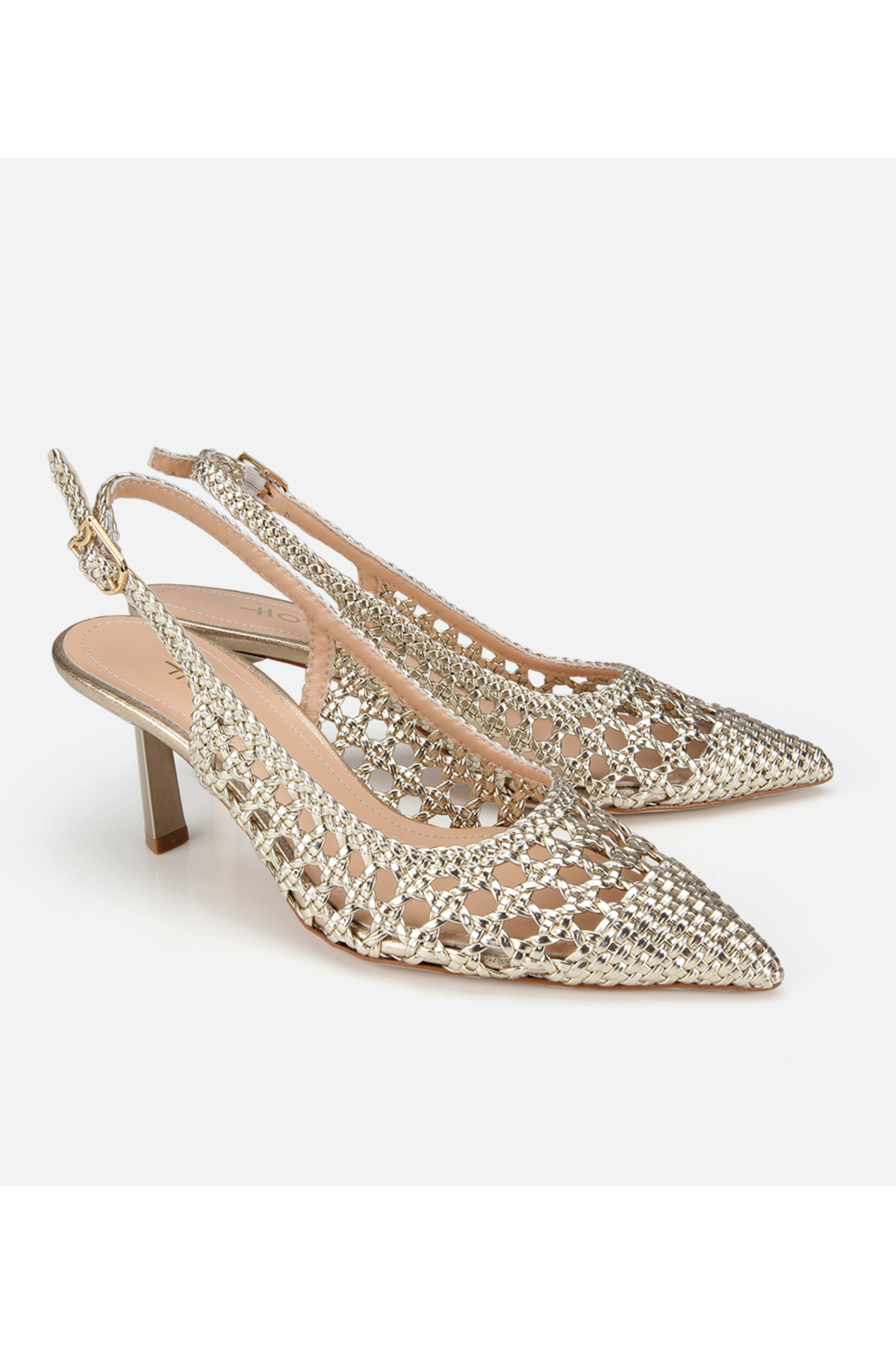 Hotiç  Kadın Gold Örgü Detaylı Arkası Açık Kısa Topuklu Stiletto - Görsel 2