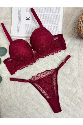 Pink Angell Bordo Dantelli Dolgu Sütyen Takımı