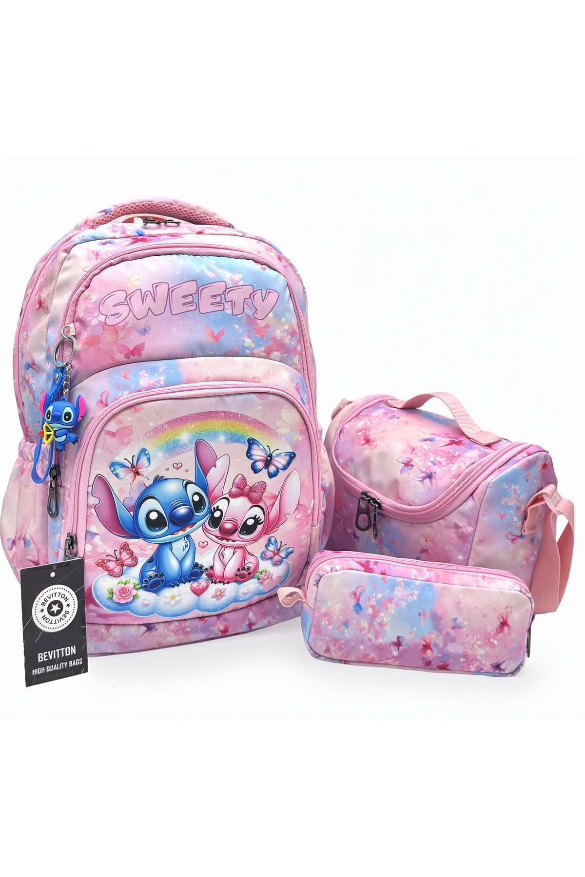Waterproof Backpack Primary School Bag 3-Piece Set Girls Primary School Bag Colorful Powder with Character