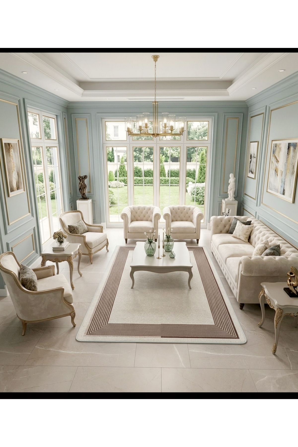 Modern Striped Beige Color Latex Base Living Room and Runner Entry Carpet