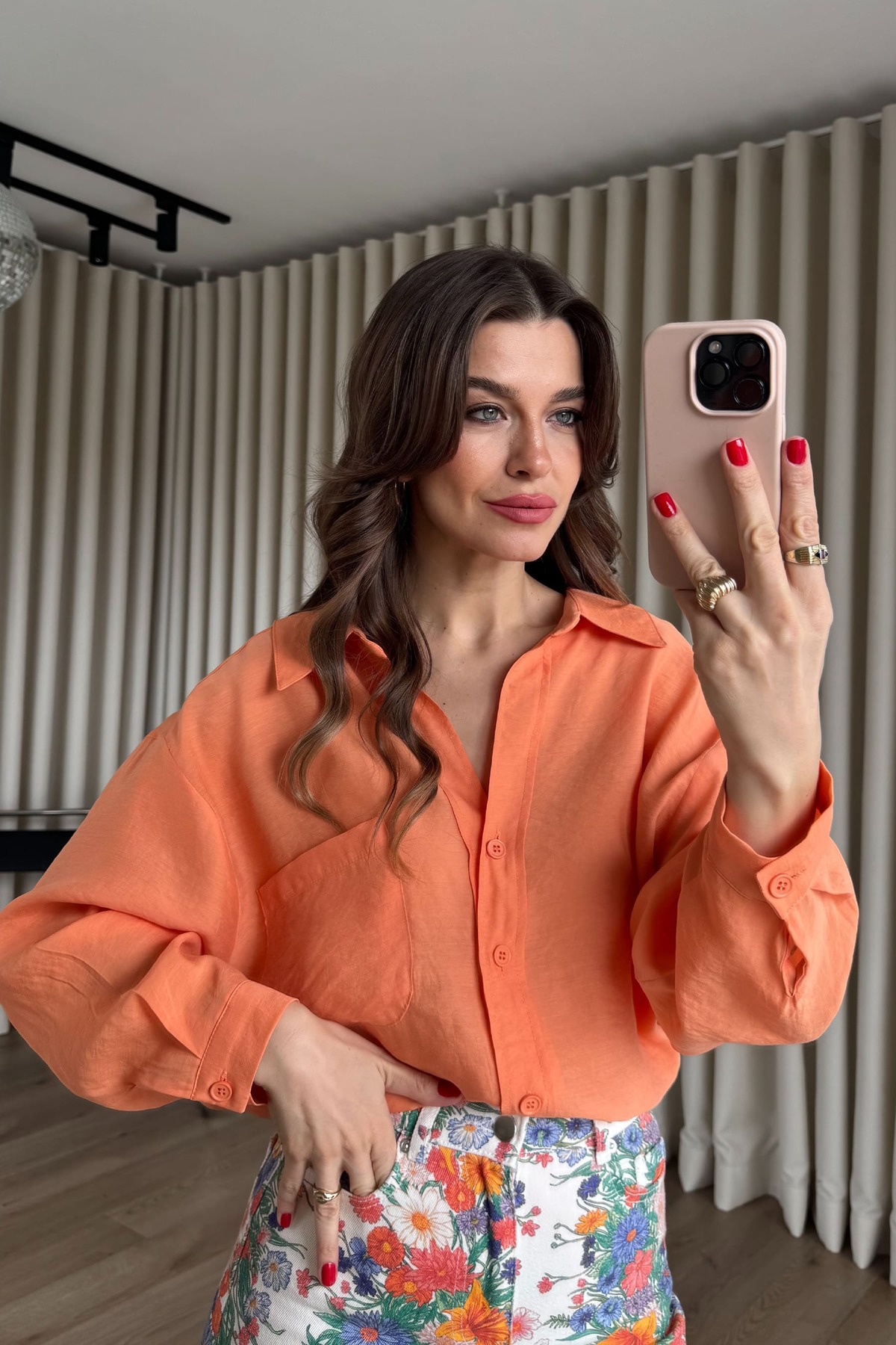 Sue Store  Turuncu Oversize Modal Kumaş Gömlek