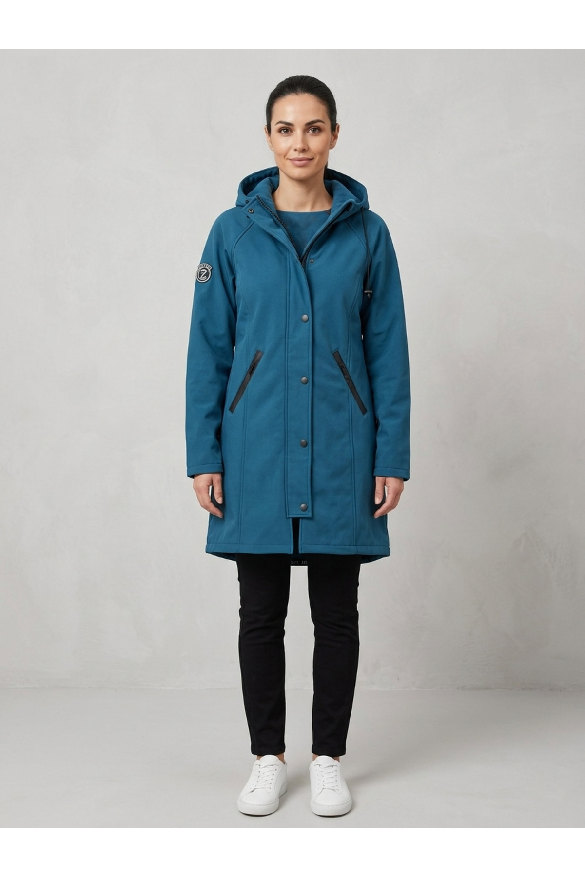 Banadamoda  Petrol Rengi Softshell Kapüşonlu Fermuarlı Cepli Double Face Trend Mont - Görsel 3