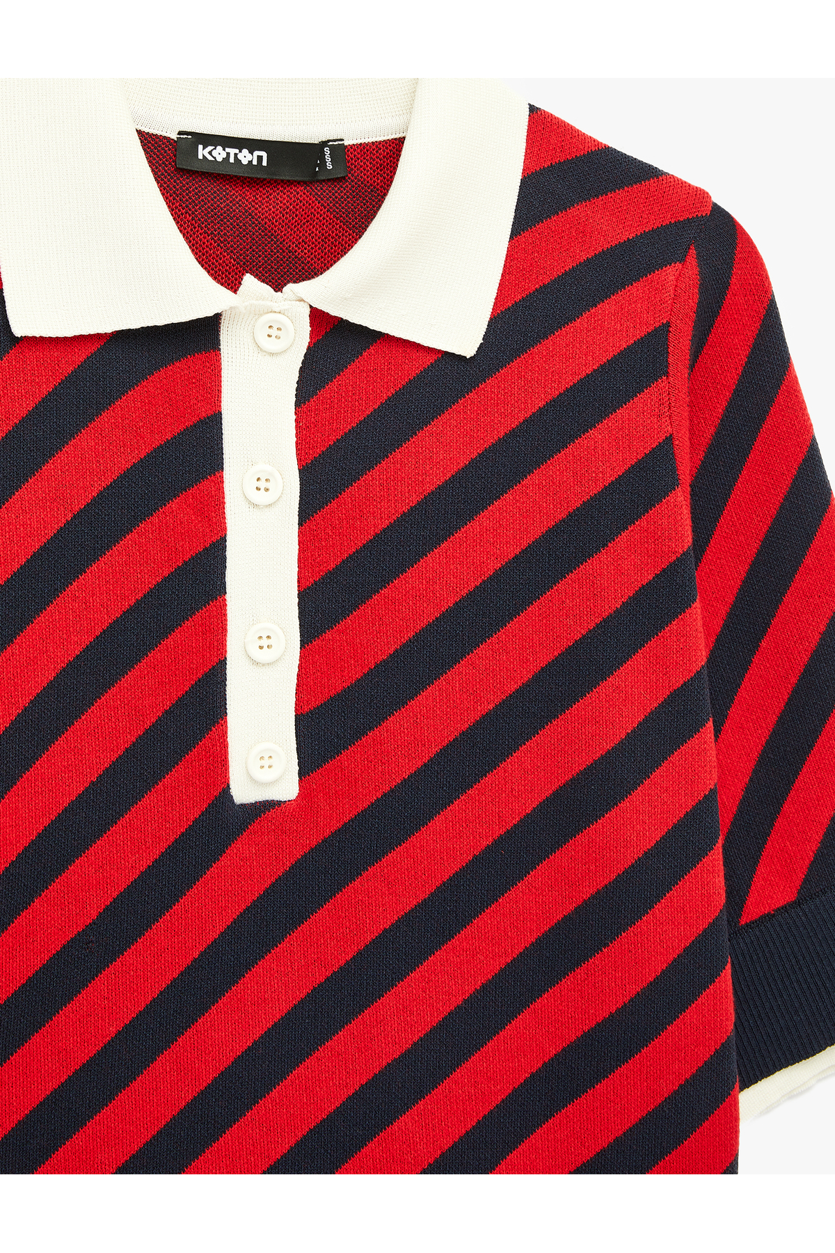 Koton  Kısa Kollu Düğmeli Polo Yaka Çizgili Triko Kazak - Görsel 3