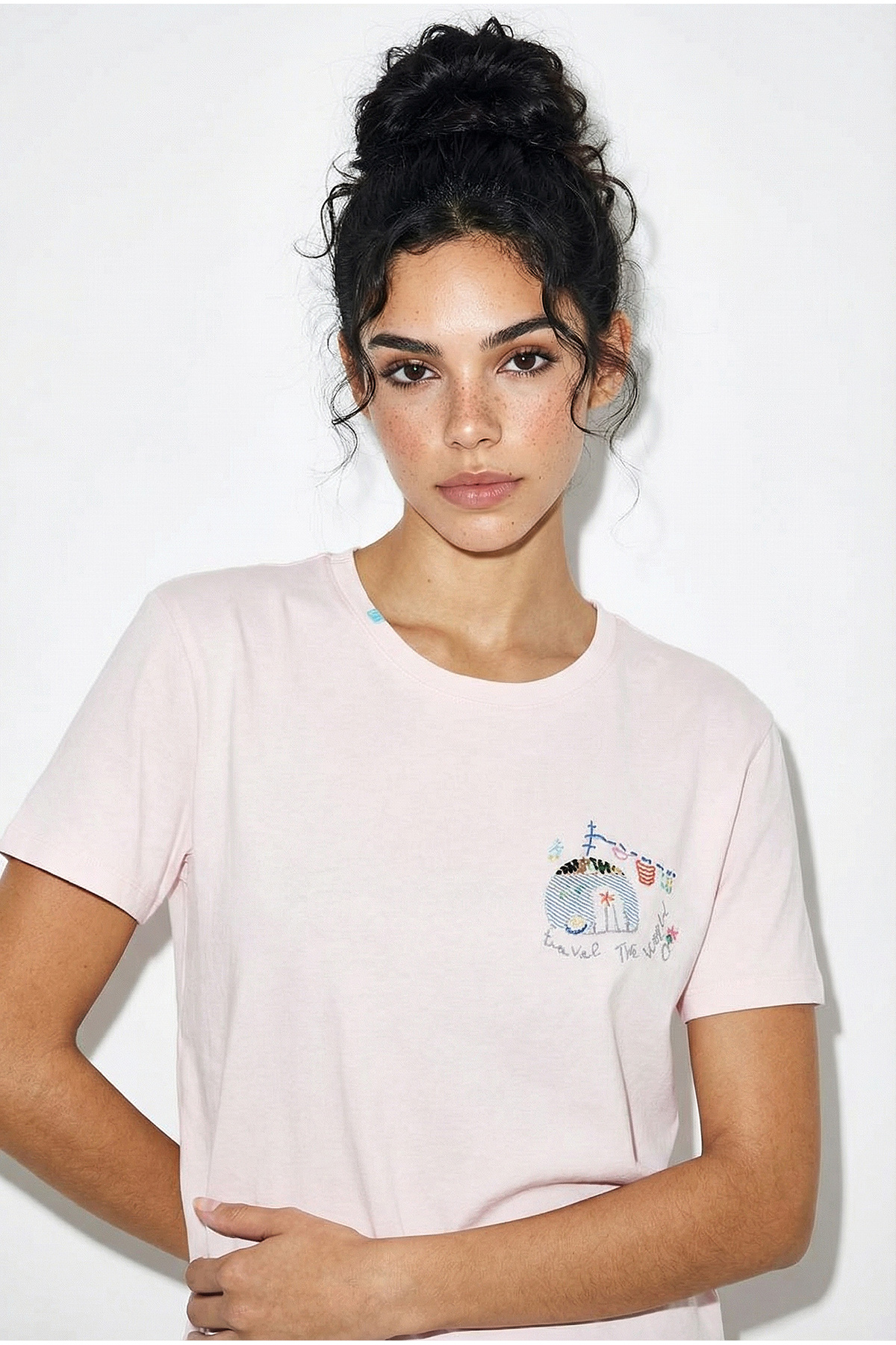 Women's 100% Cotton Handcrafted Premium Design T-Shirt with Minimal Embroidery Detail 1003 60282051