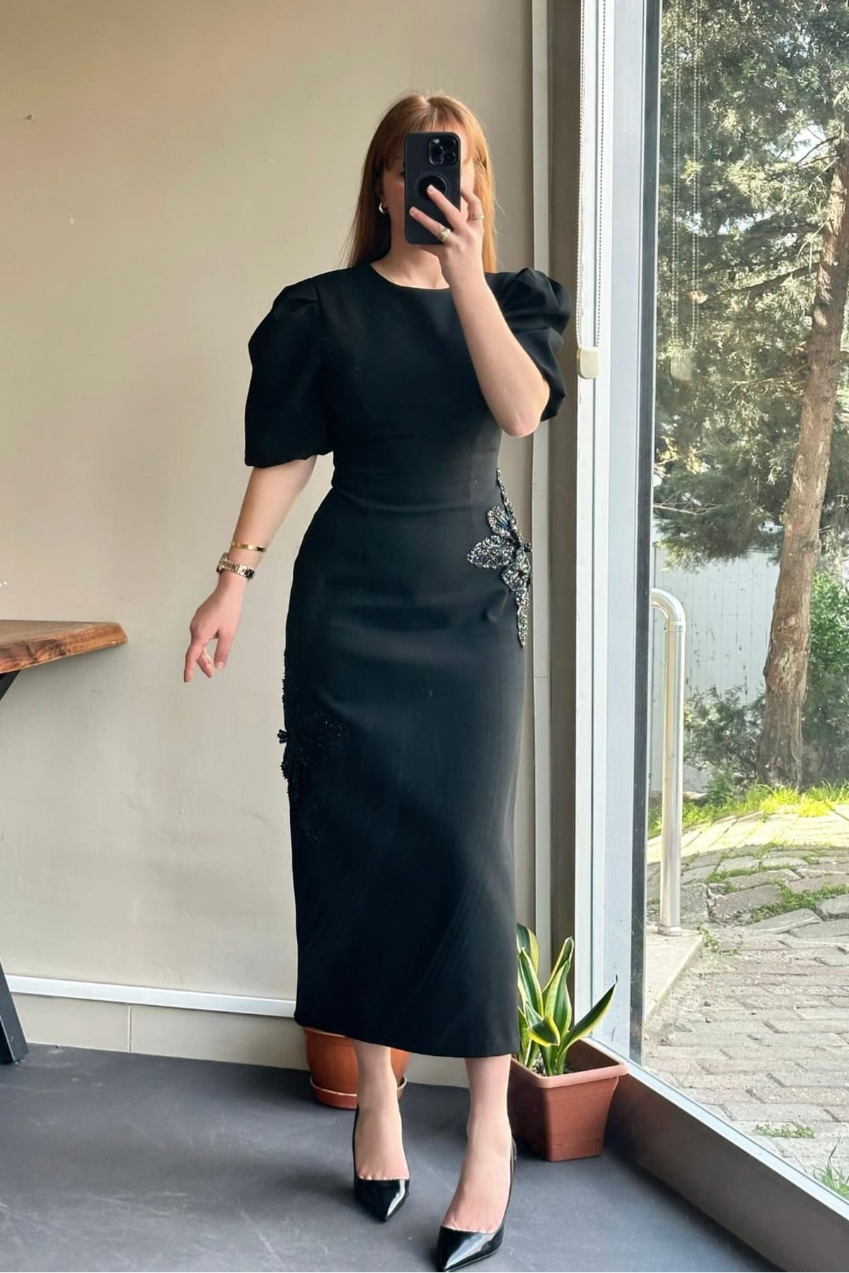 Pulli Collection  Payet Detaylı Midi Boy Siyah Elbise - Görsel 3