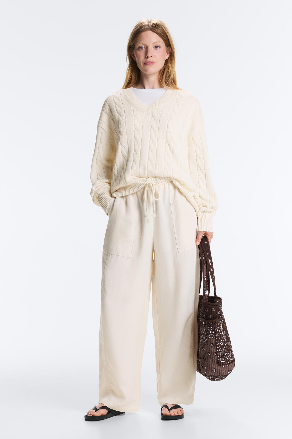 Oysho  V yaka saç örgü %100 pamuklu kazak - Görsel 2