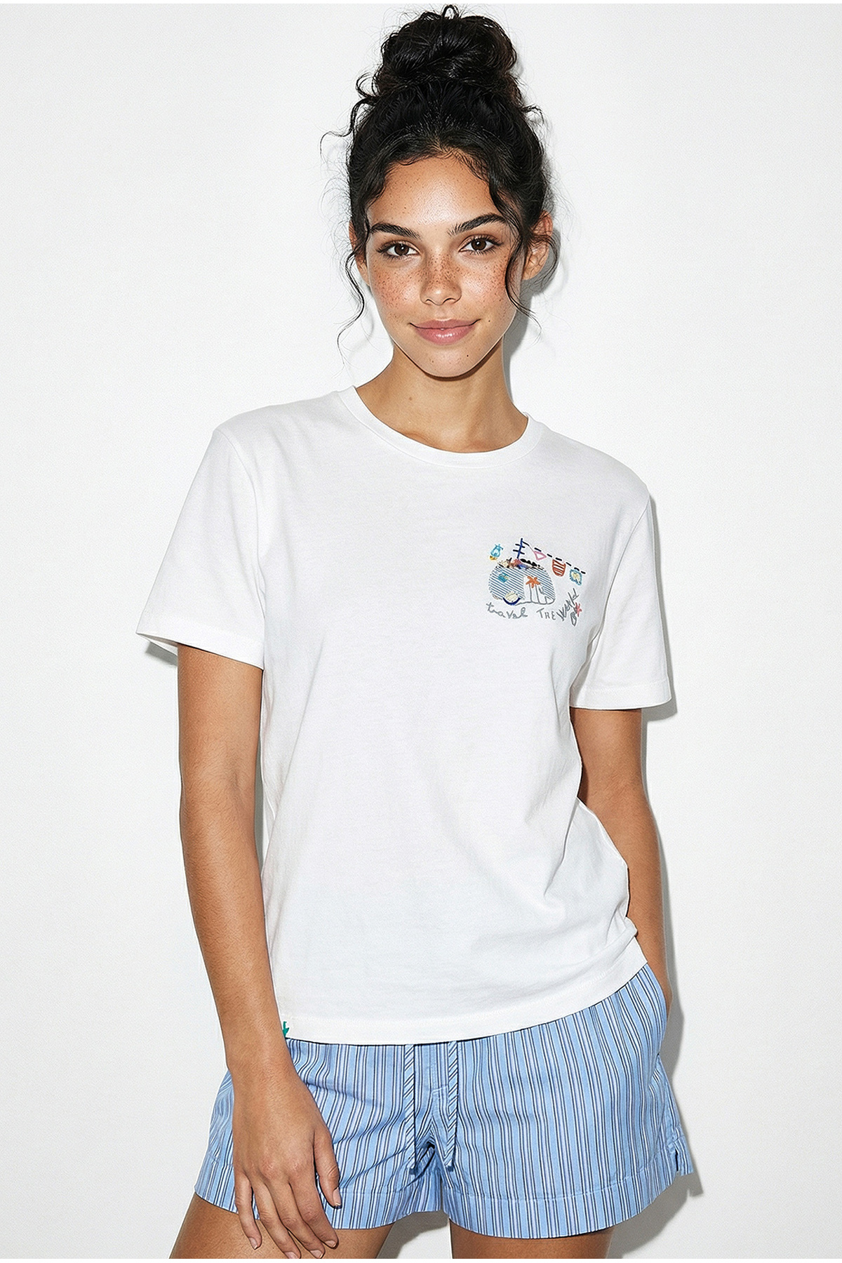 Women's 100% Cotton Handcrafted Premium Design T-Shirt with Minimal Embroidery Detail 1003 60282051