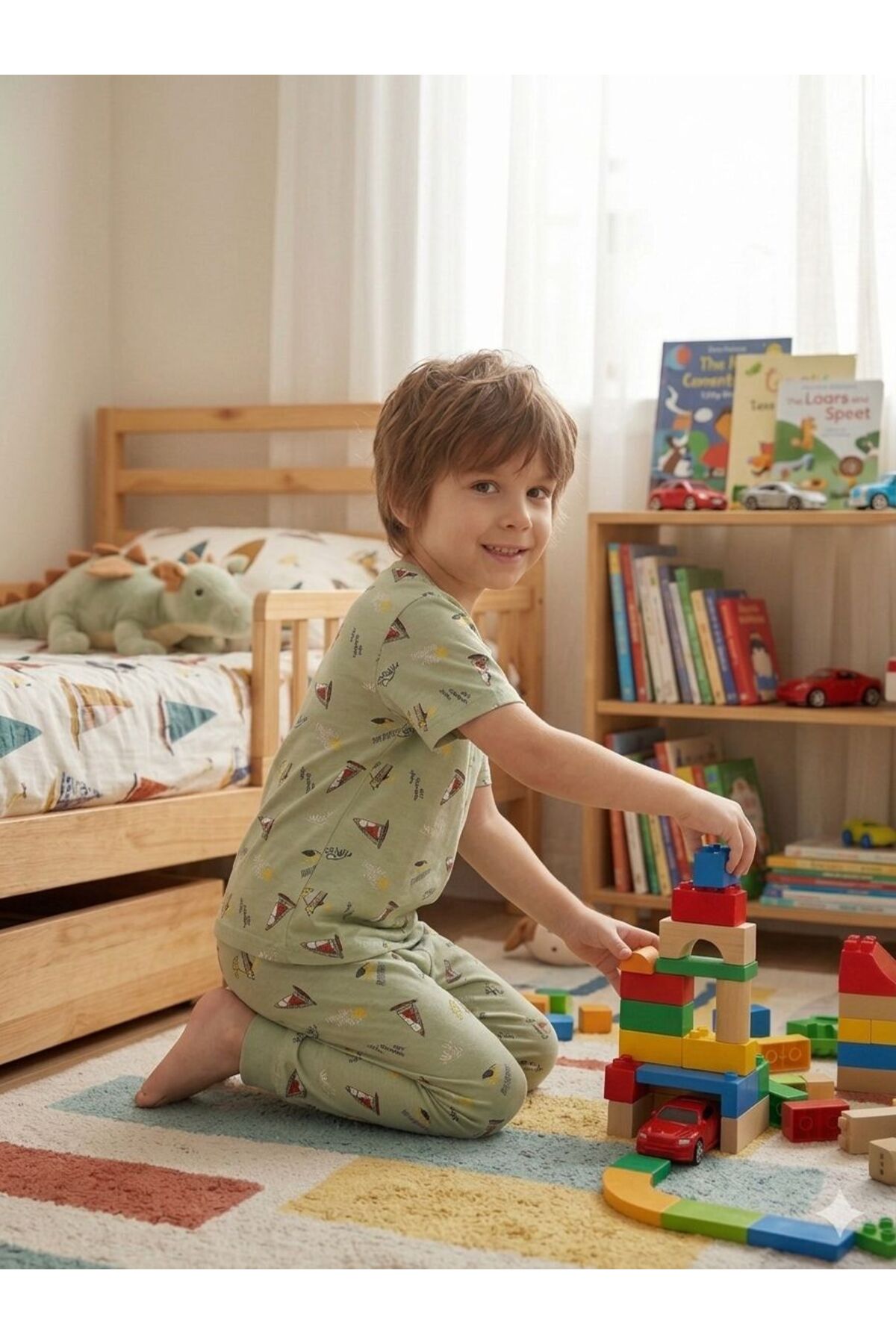 SERRASTIL Erkek Çocuk Yelkenli Desenli %100 Pamuk Süprem Kumaş Kısa Kollu Pijama Takımı fotoğrafı 3 (önizleme)