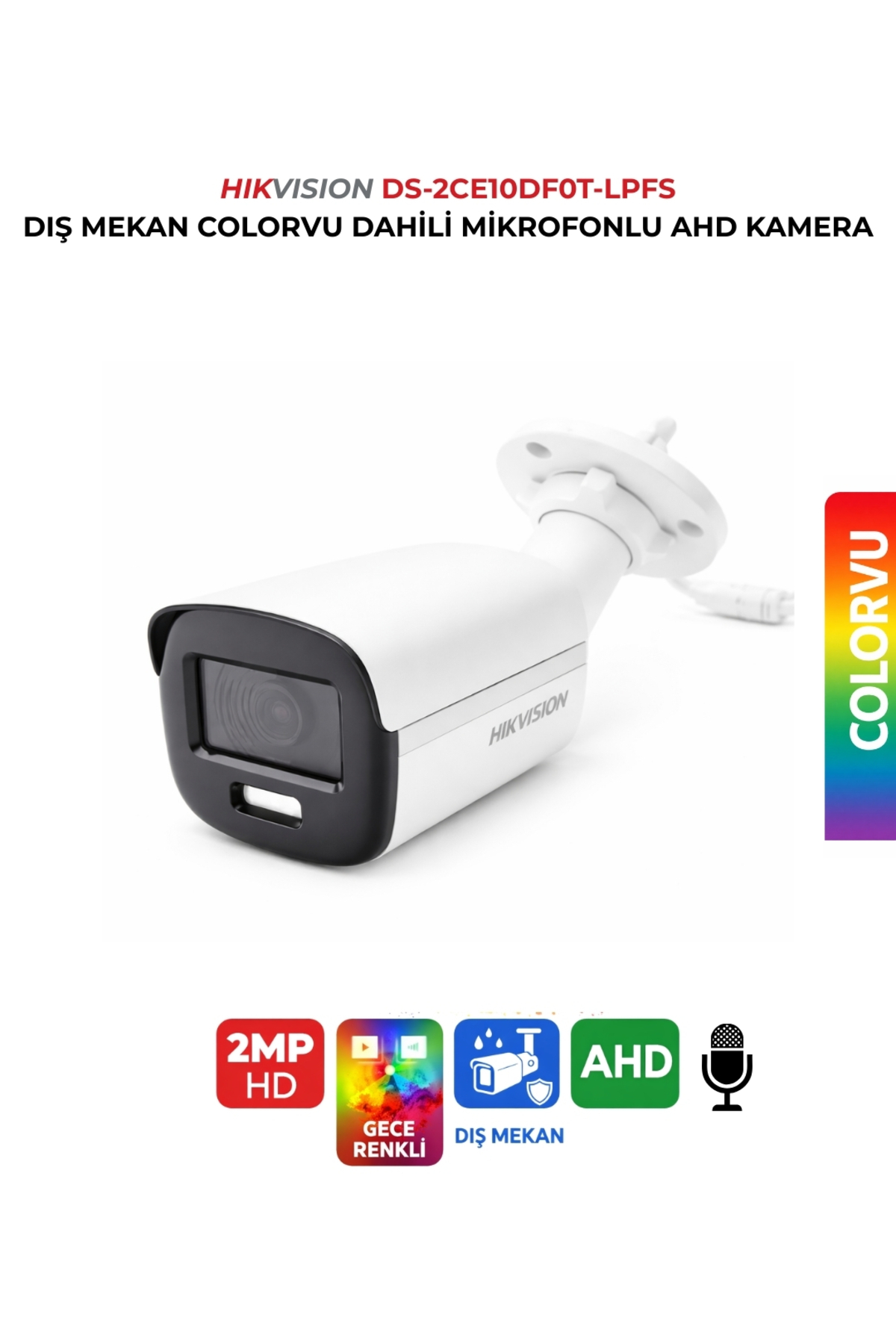 Hikvision DS-2CE10DF0T-LPFS Turbo HD ColorVu Mikrofonlu Kamera