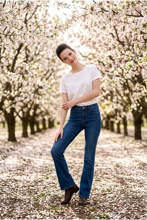 hies Jeans İspanyol Paça Yüksek Bel Likralı Pantolon Koyu Mavi