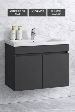 Multi Series 55 cm Antrasit Gri Mat Asma Lavabolu Banyo Alt Dolabı - Seramik ...