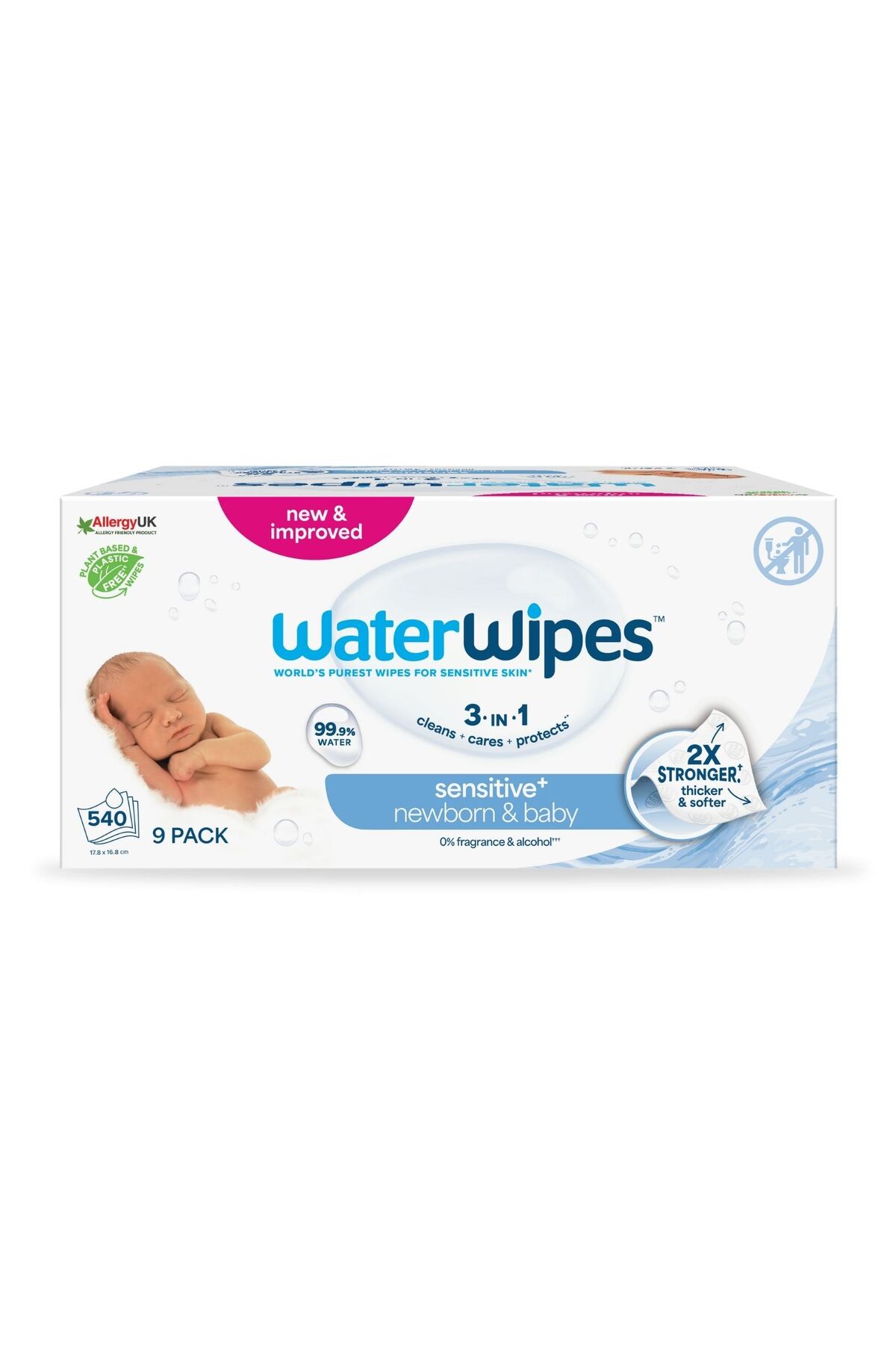 WaterWipes ΝΕΑ Sensitive+, Πακέτο Προσφοράς 9x60 Μαντηλάκια (540 wipes)-99.9%...