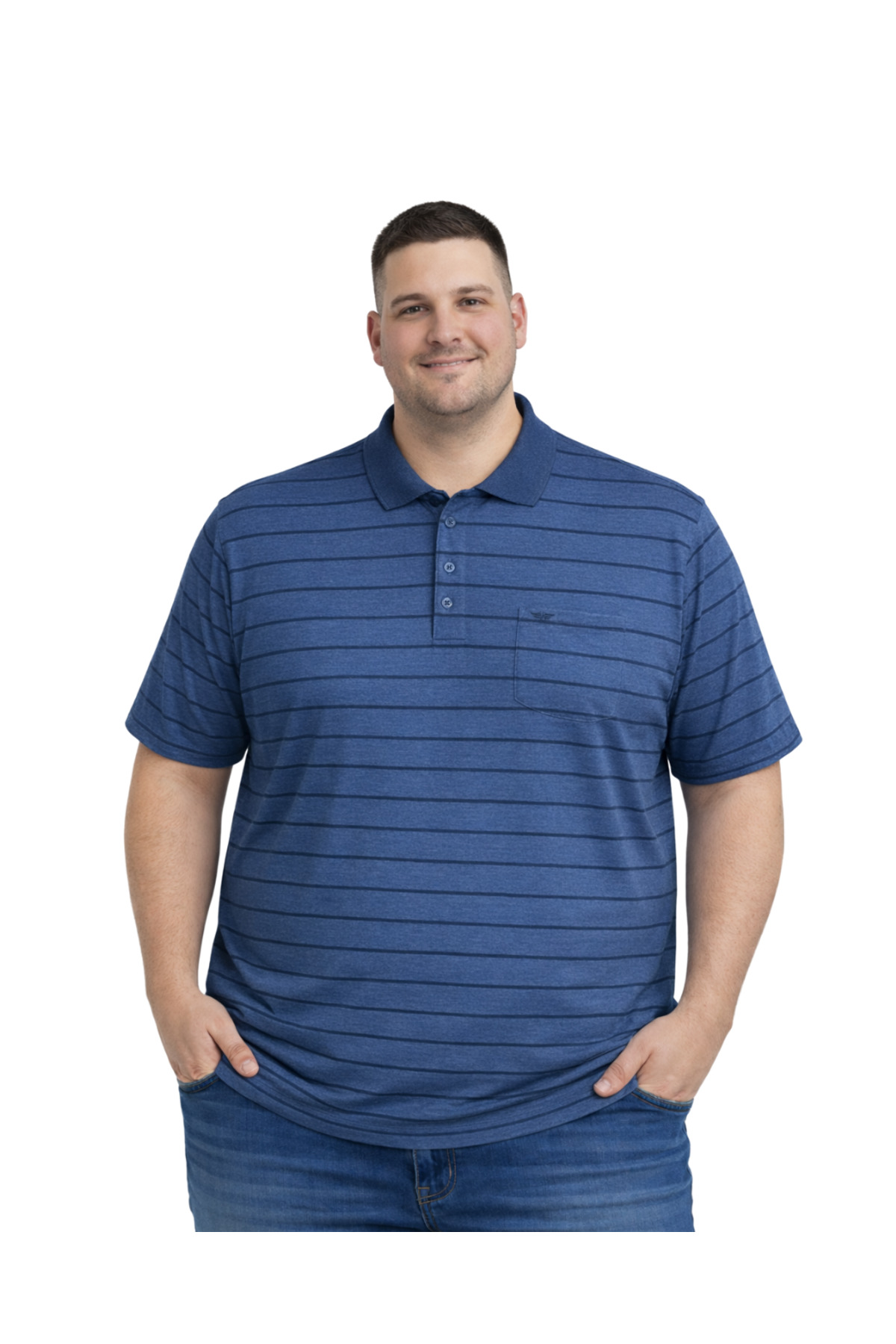 BattalModa Erkek Büyük Beden Lacivert Polo Yaka Çizgili Cepli Kısa Kollu Tişört 3XL-4XL-5XL-6XL
