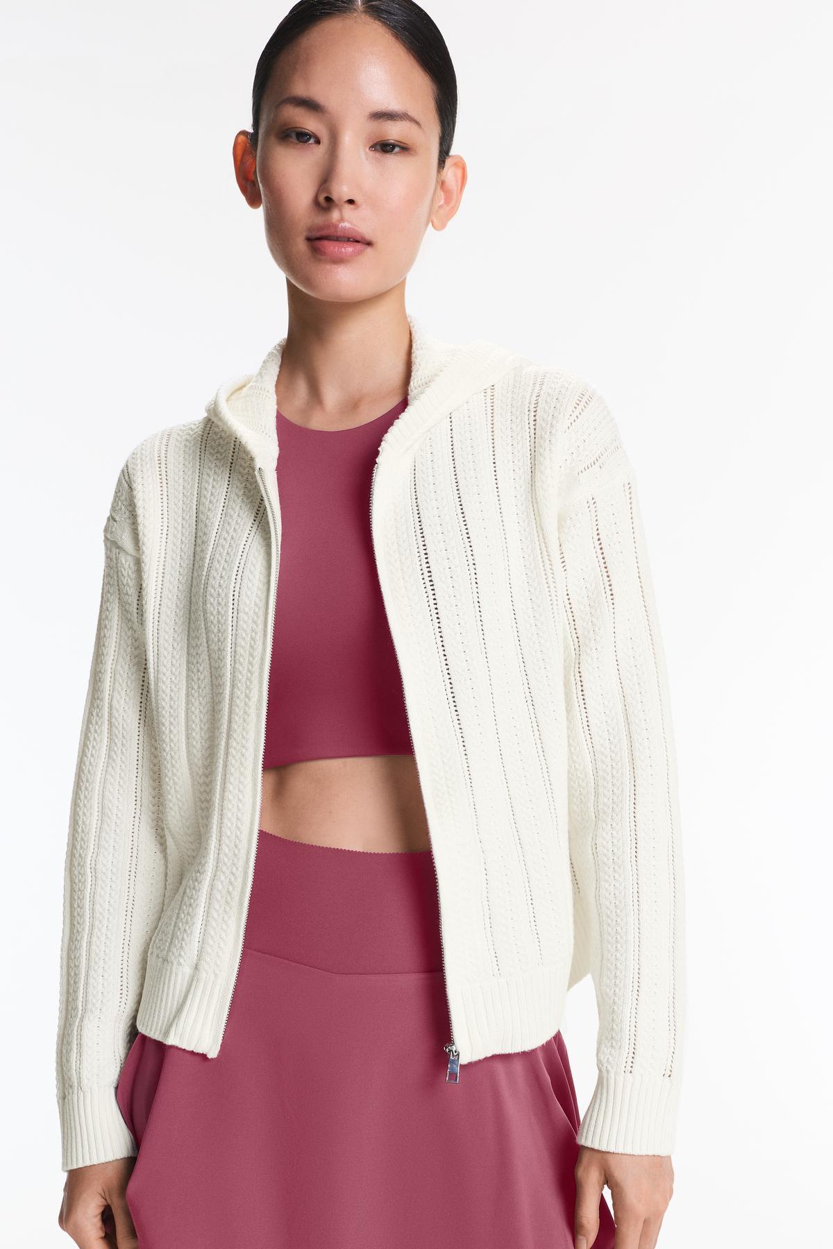 Oysho  Kapüşonlu ajur örgü ceket - Görsel 5