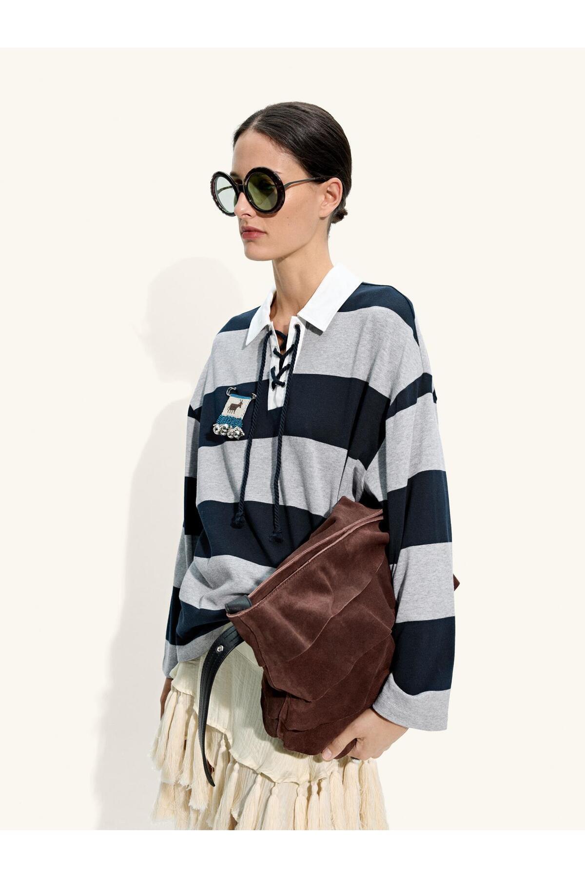 Parfois  Kadın Çizgili Sweatshirt %100 Pamuk - Görsel 3