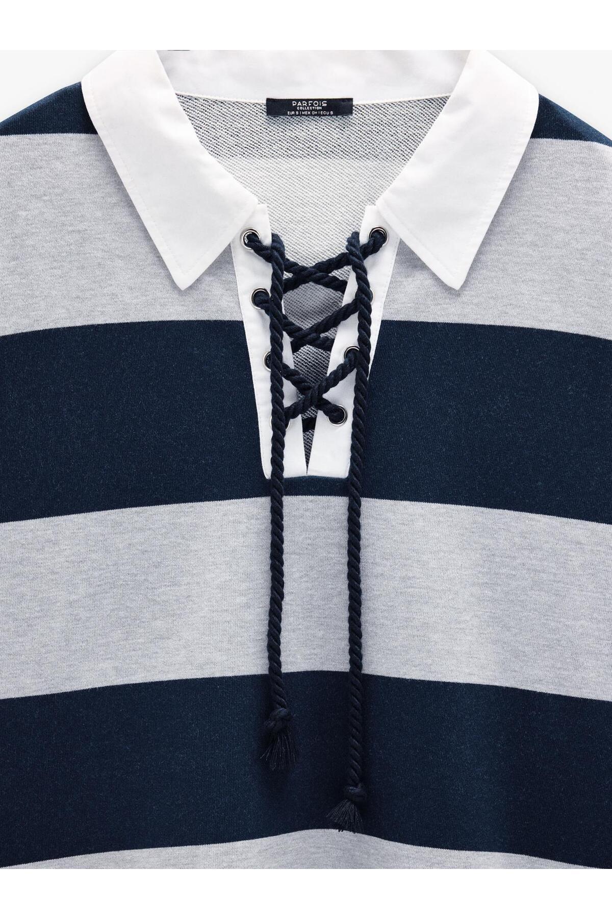 Parfois  Kadın Çizgili Sweatshirt %100 Pamuk - Görsel 6