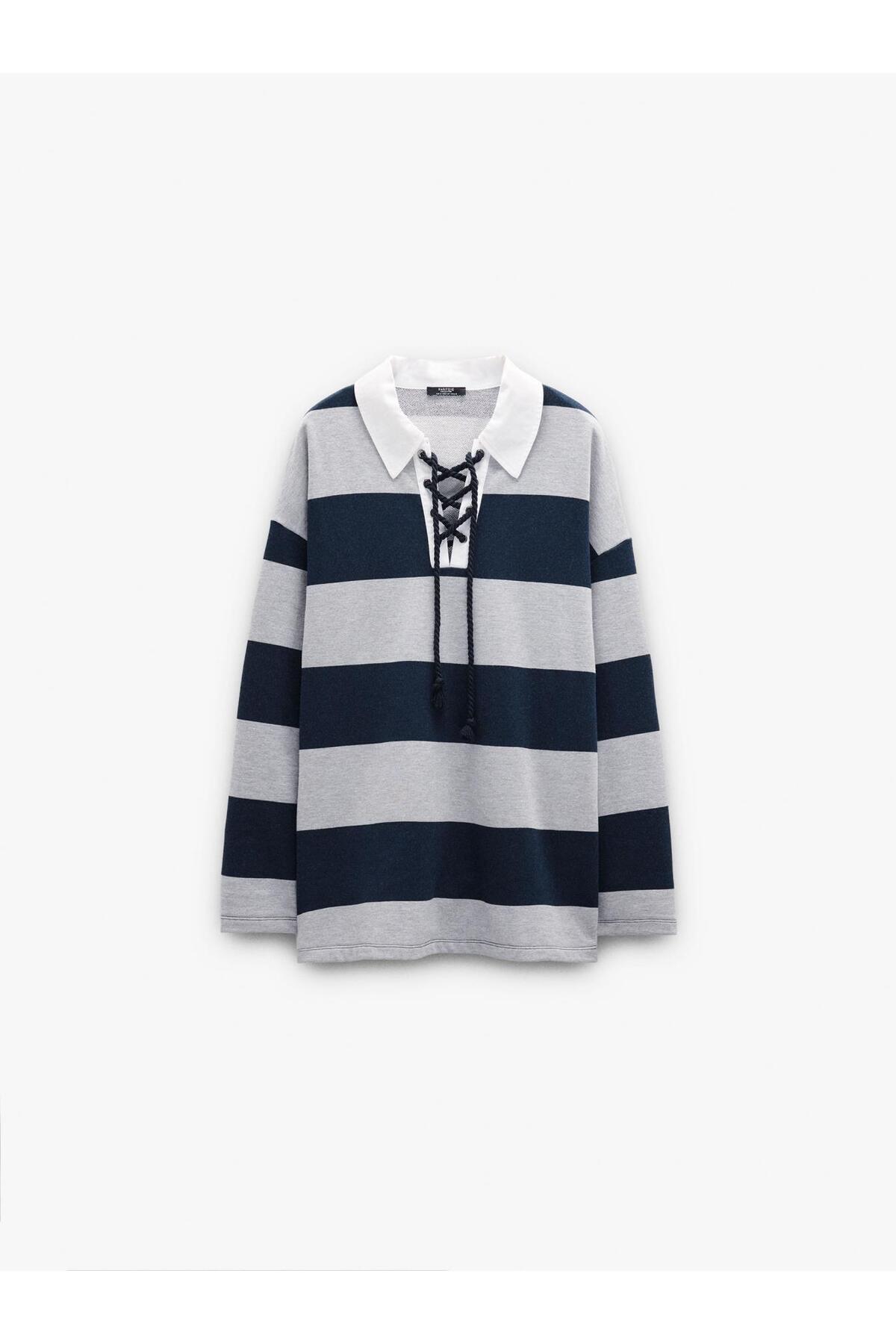 Parfois  Kadın Çizgili Sweatshirt %100 Pamuk - Görsel 5
