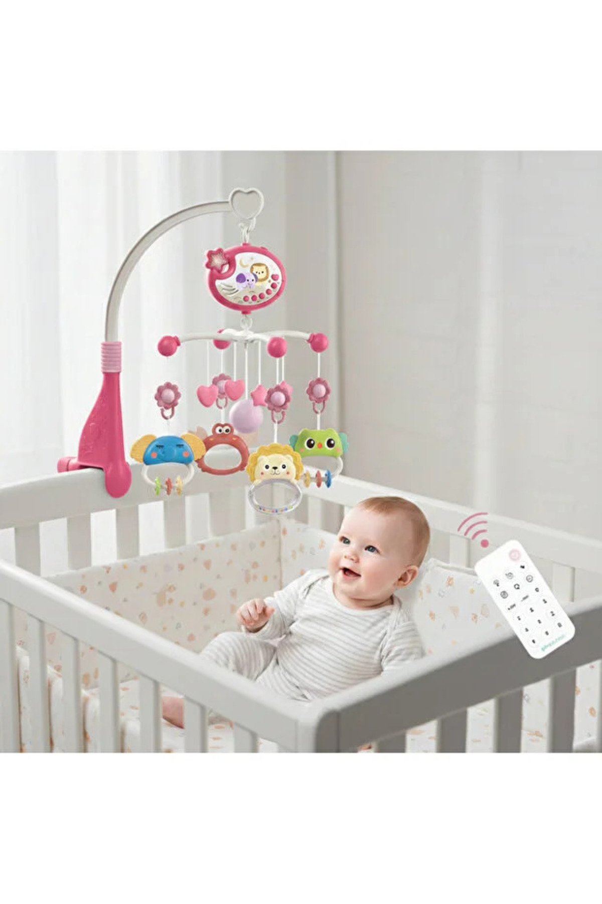 Ucuzuna Bak Işıklı Müzikli Uzaktan Kumandalı Dönence Projektörlü Dönence Oyuncak Beşik Bebek 360° Dönebilir fotoğrafı 5 (önizleme)