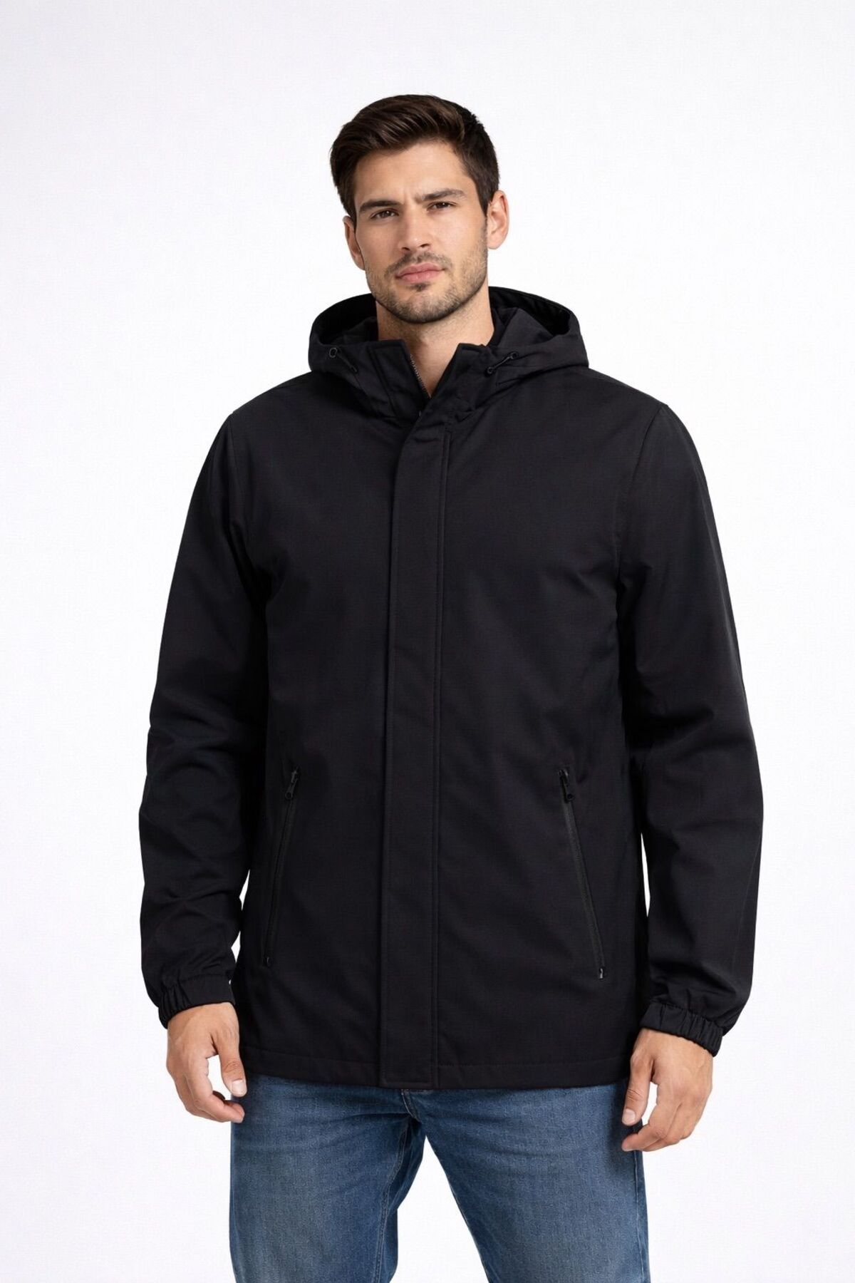 BAROS  Erkek İçi Astarlı Cırt Ve fermuar kapama Suya Dayanıklı Kapüşonlu çift cep Yağmurluk % Rüzgarlık - Görsel 2
