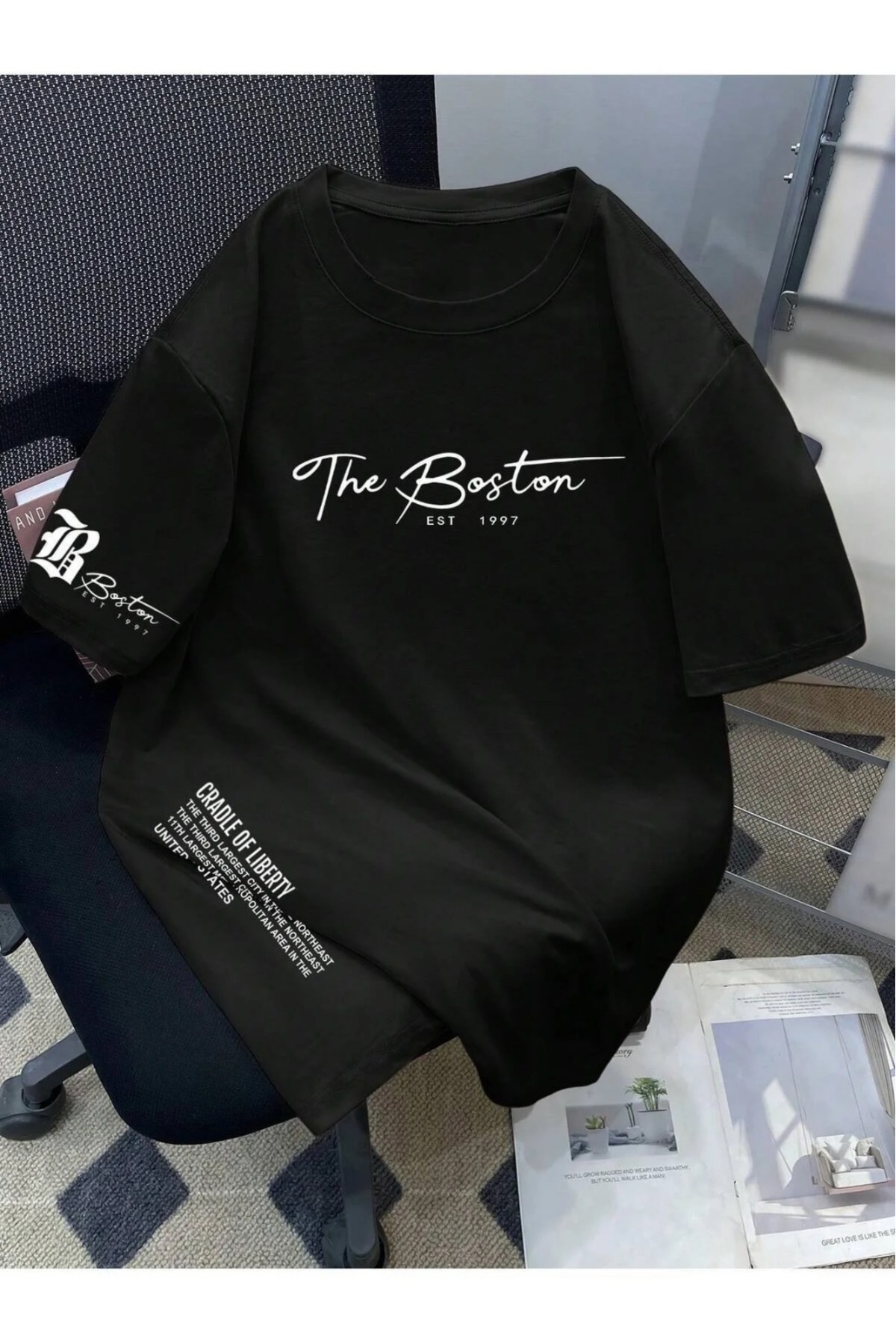 ZAVIXO -ERKEK 3 İplik Oversize t-shirt, Günlük Şıklık & Konfor THE BOSTON görsel 2