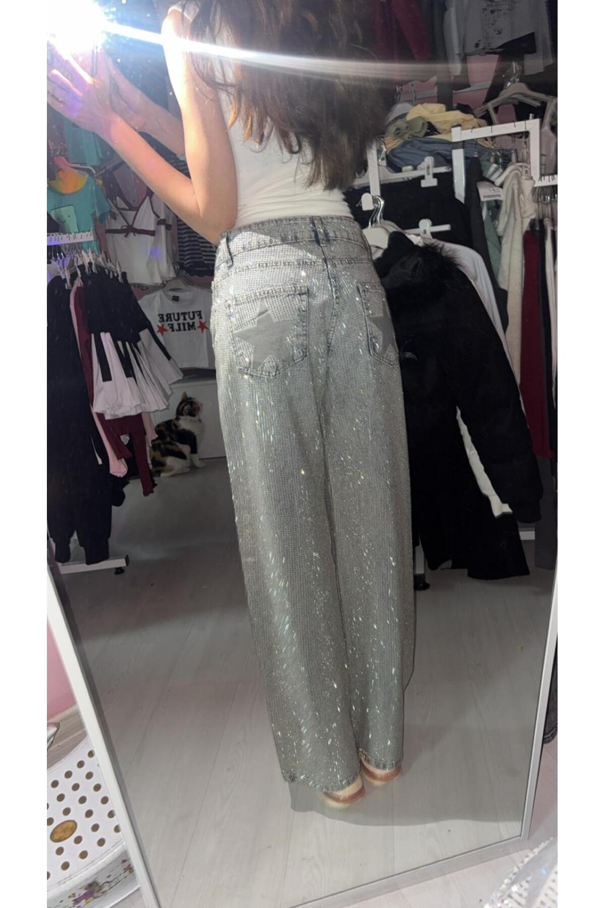 İsra Ayyıldız Moonstar Collection  Viral One Diamond Full Taşlı Yüksek Bel Jean - Görsel 5