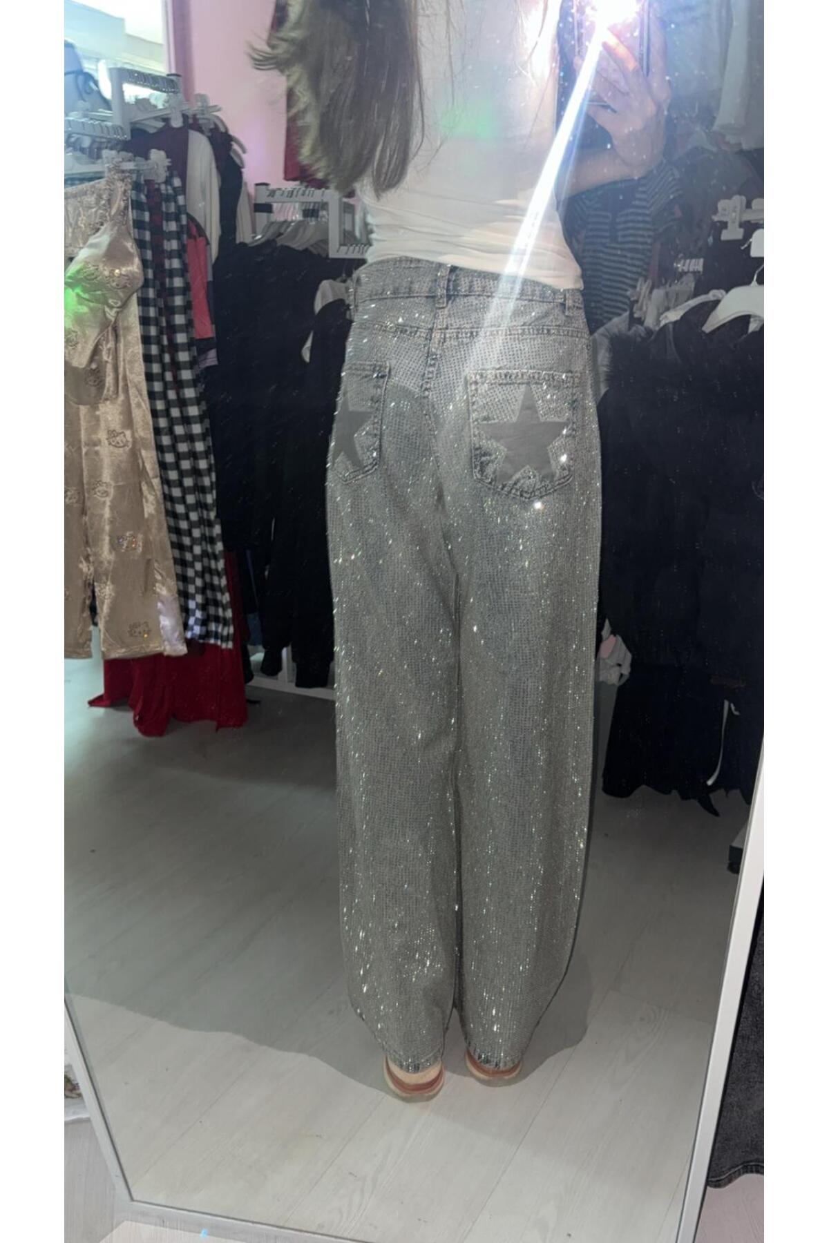 İsra Ayyıldız Moonstar Collection  Viral One Diamond Full Taşlı Yüksek Bel Jean - Görsel 6