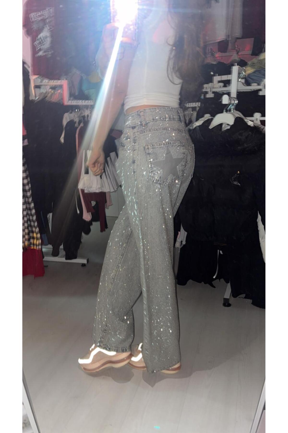 İsra Ayyıldız Moonstar Collection  Viral One Diamond Full Taşlı Yüksek Bel Jean - Görsel 2