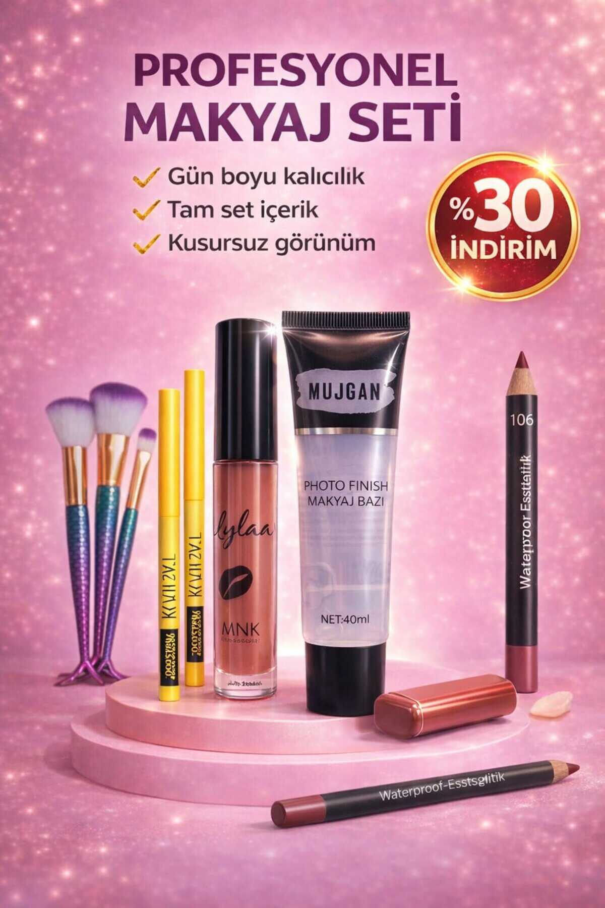 MUJGAN 10 Parça Profesyonel Sihirli Set BB Fondöten + Baz + Ruj+Dudak kalemi + Fırça Seti Tam Set - Fiyatı, Yorumları