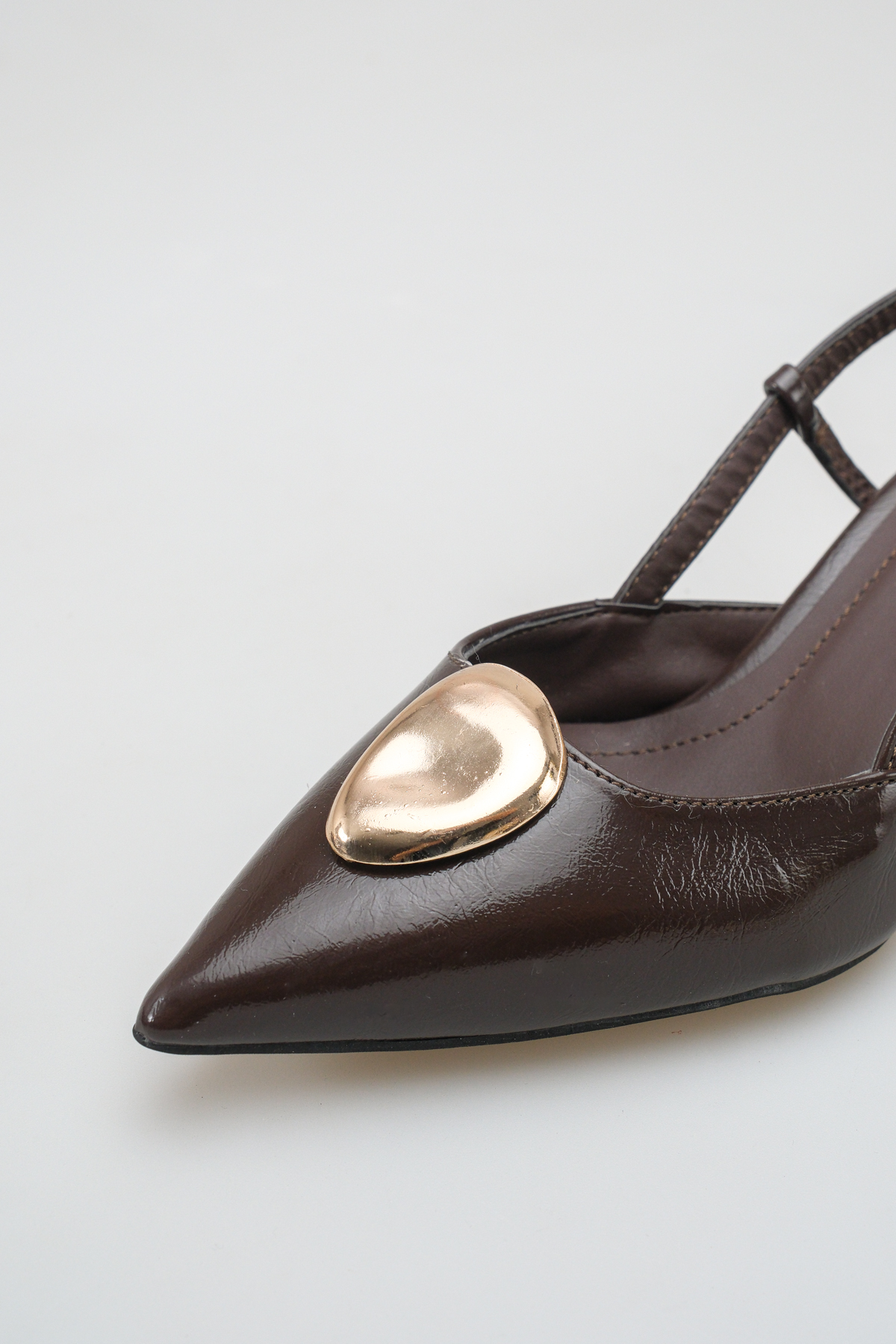 meyra'nın ayakkabıları  Kadın Tokalı Arkası Açık Kısa Sivri Topuklu Ayakkabı Acı Kahve Yanki - Görsel 5