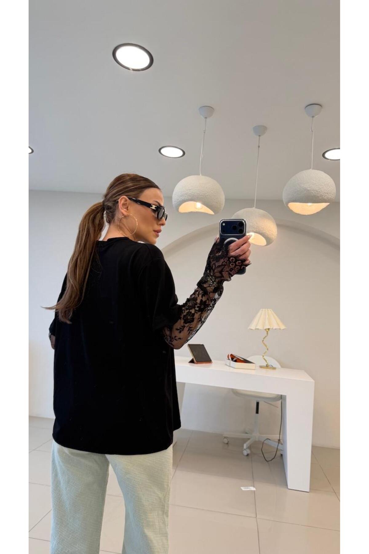 STA  Siyah kolları dantel premium bluz - Görsel 4