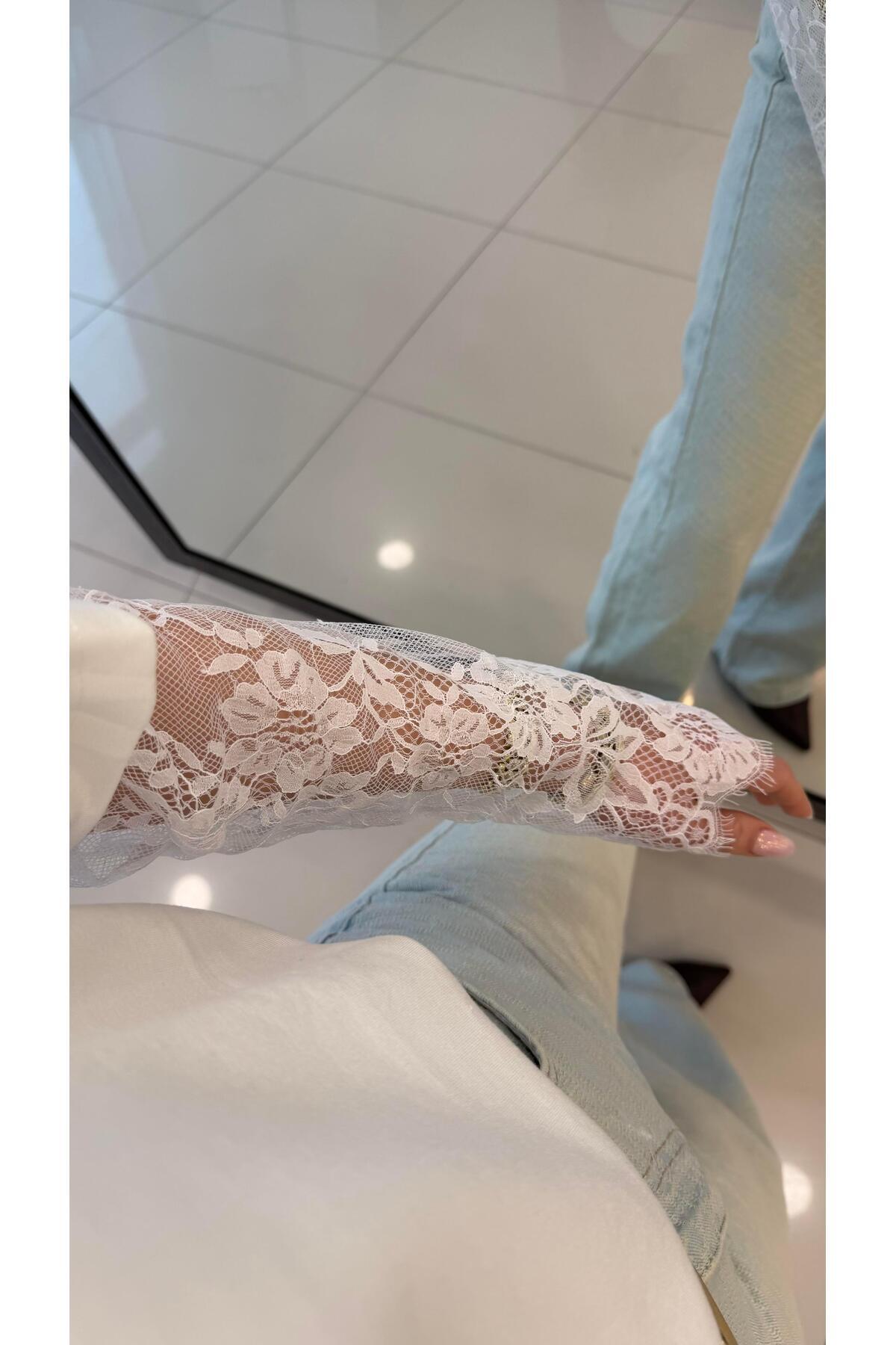 STA  Beyaz kolları dantel premium bluz - Görsel 4