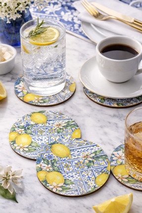 BYC TÜRKİYE Sicilya Serisi Limon Desenli Bardak Altlığı 6’lı Set – UV Baskı, ...