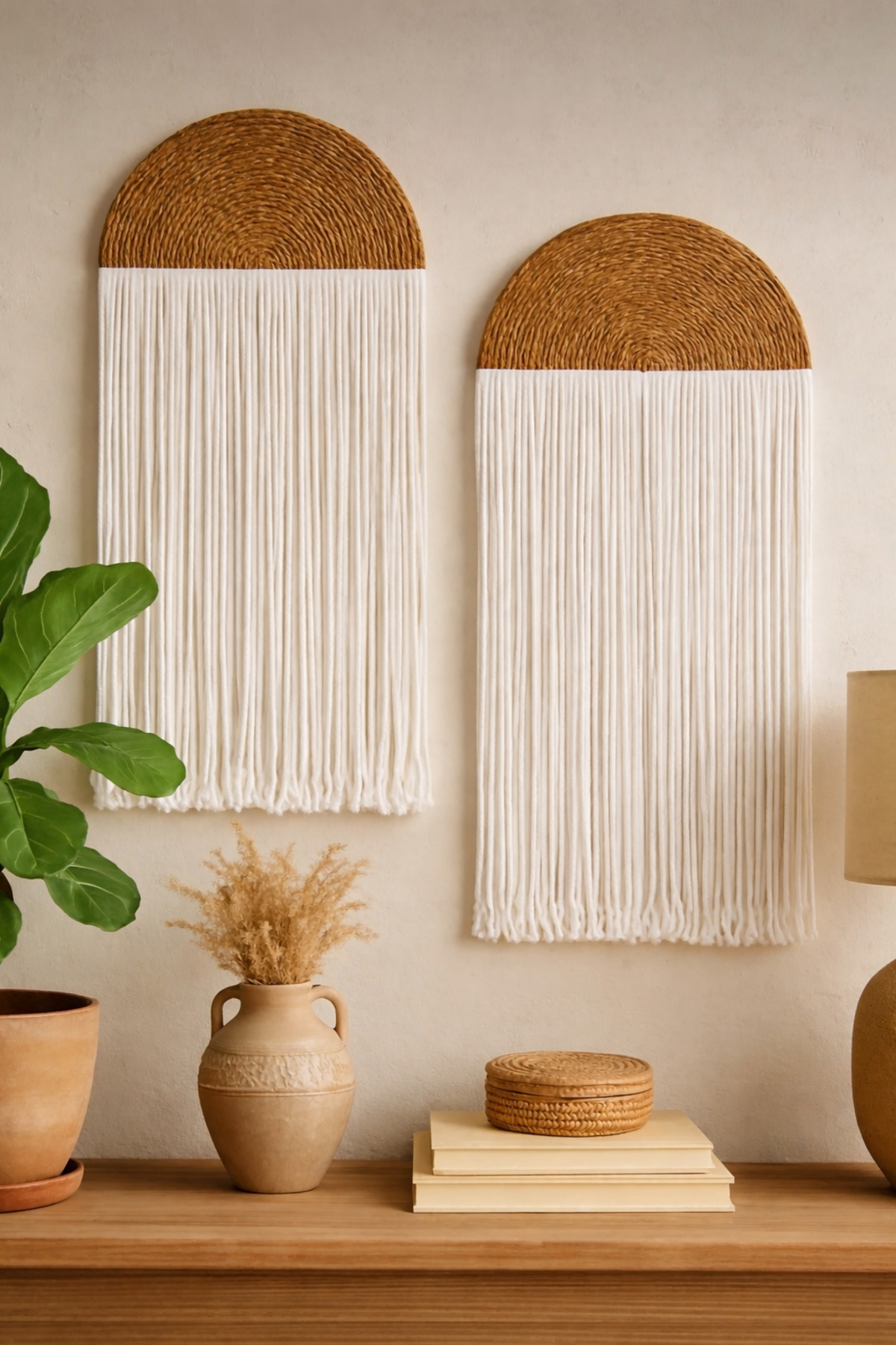 PİNTEREST STYLE HANDMADE NATURAL BAMBOO WICKER MACRAME WALL ORNAMENT
