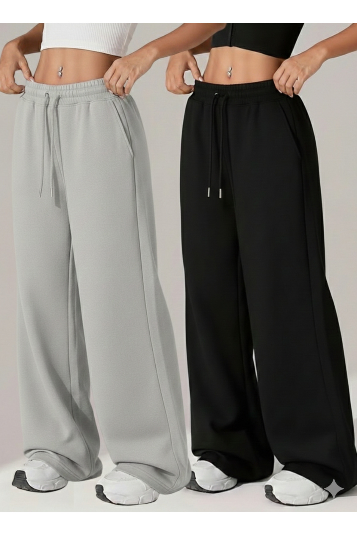 yx yustex sport 2-Pack Women's Seasonal Oversize Sweatpants Set - Black & Gra...