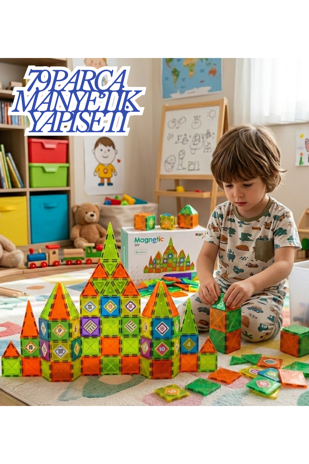 LRS STORE Manyetik Yapı Blokları–Çocuklar İçin Renkli 3 Boyutlu 79 Parça Mıknatıslı Karo Seti fotoğrafı 2 (önizleme)