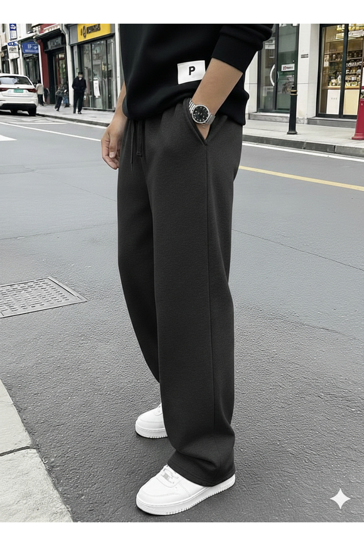 yx yustex sport  2’li Paket Erkek Mevsimlik Oversize Eşofman Altı Seti - Siyah & Gri Renk Seçeneği - Rahat Kalıp - Görsel 3