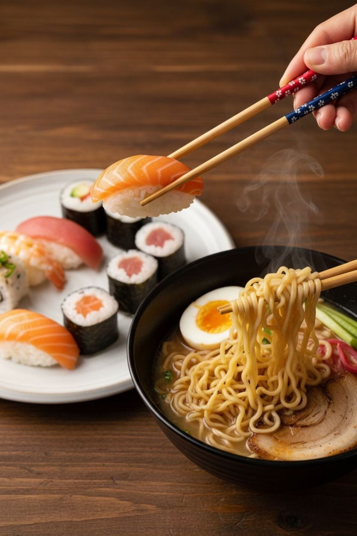 Renkli 10’lu Bambu Chopsticks | Dayanıklı ve Dekoratif Yemek Çubukları Seti