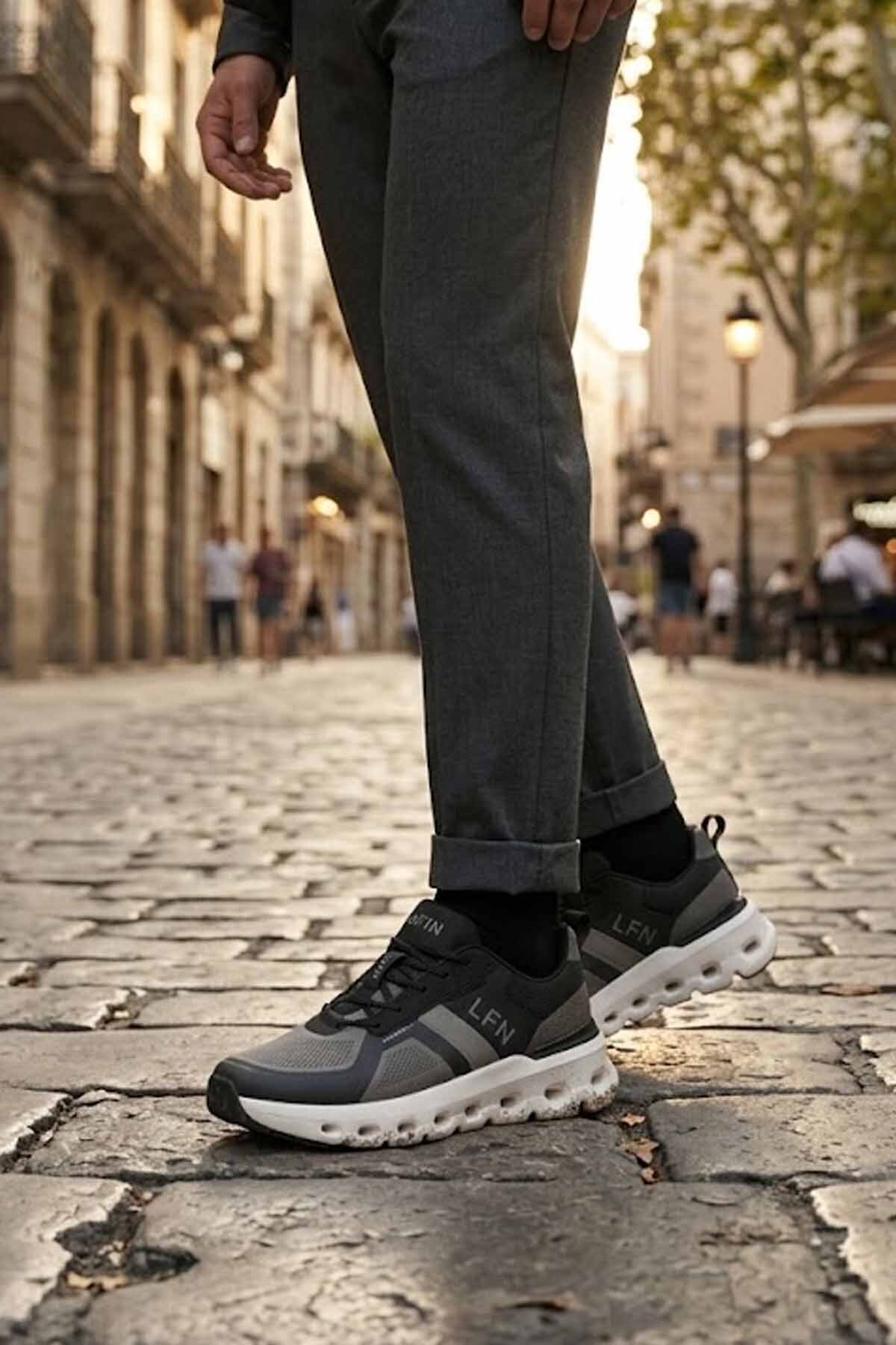 Lufian Erkek Siyah Gri Running Sneaker - Aerosol Glide System Hafif ve Rahat Koşu Yürüyüş Ayakkabısı görsel 4
