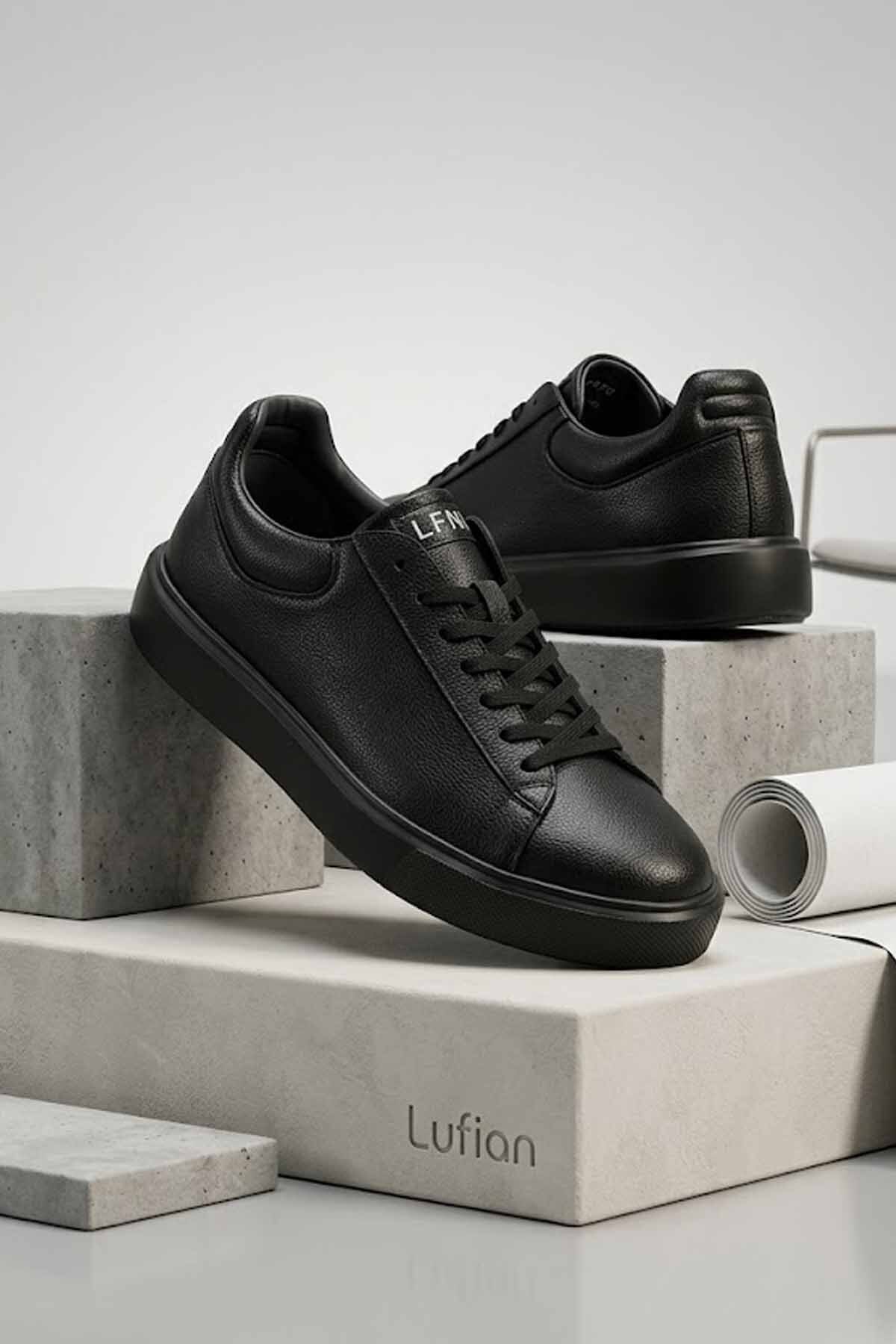 Lufian Erkek Siyah Hakiki Deri Sneaker, Zamansız Şıklık ve Premium Konfor görsel 2