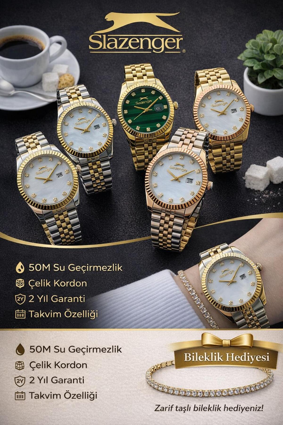 ساعت مچی زنانه با بند فولادی ضد آب 5 ATM و گارانتی 2 ساله + دستبند SL.G2240.M08