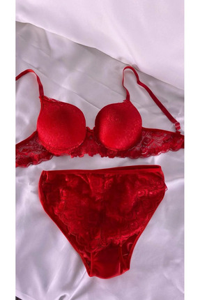 sirenniaboutique Kırmızı Askılı Tül Sütyen Çamaşır Takımı