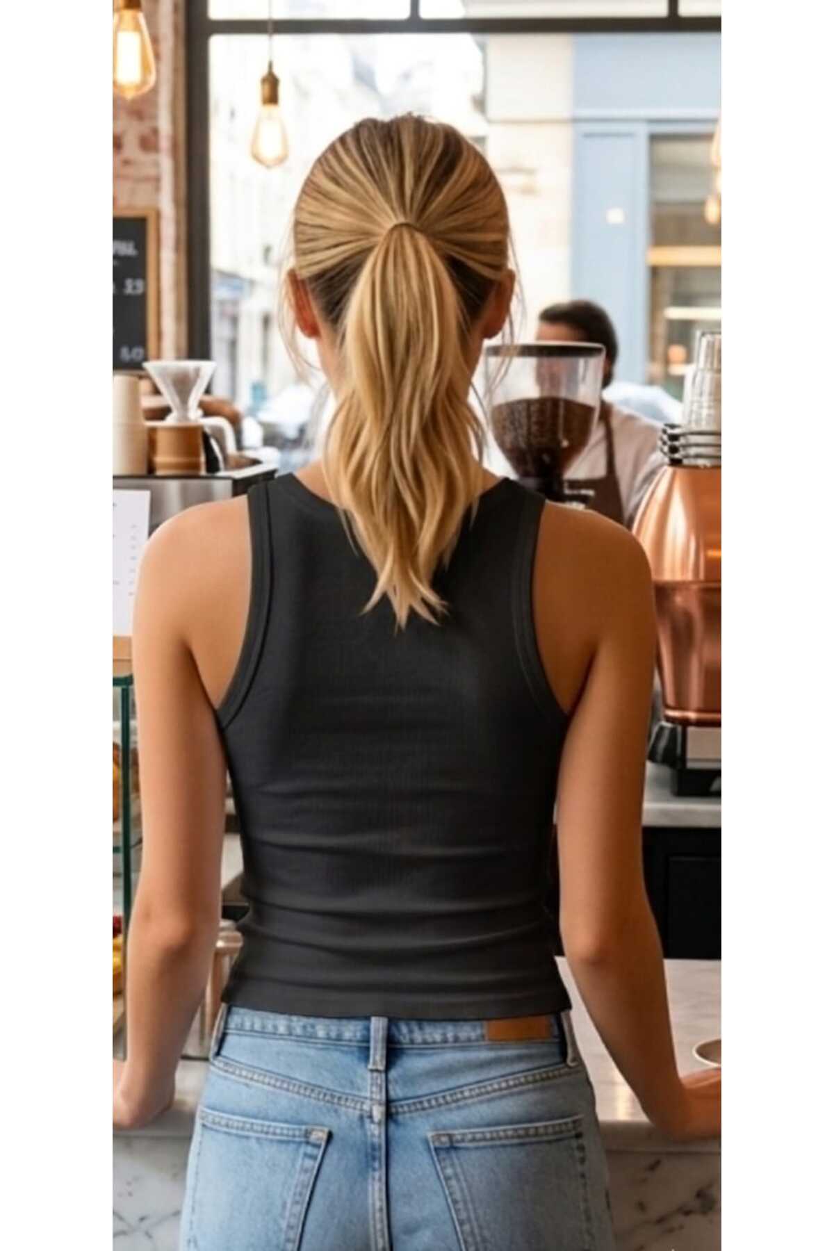 ZUM 3'lü Halter Yaka Crop Biyeli Siyah Beyaz Krem Kolsuz Krop Büstiyer Kaşkorse Kadın Toparlayıcı Likralı Günlük Fit görsel 7