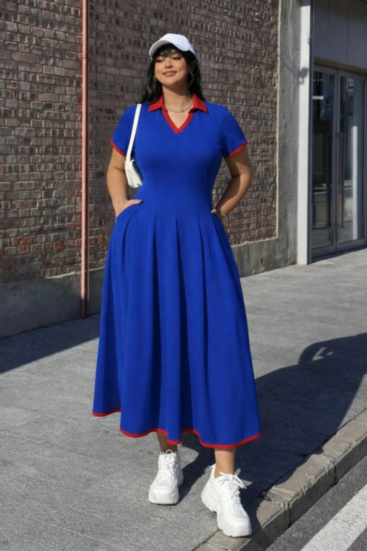 New Season Women Short Sleeve V-Neck Pleated Long Janjan Crepe Holiday Dress